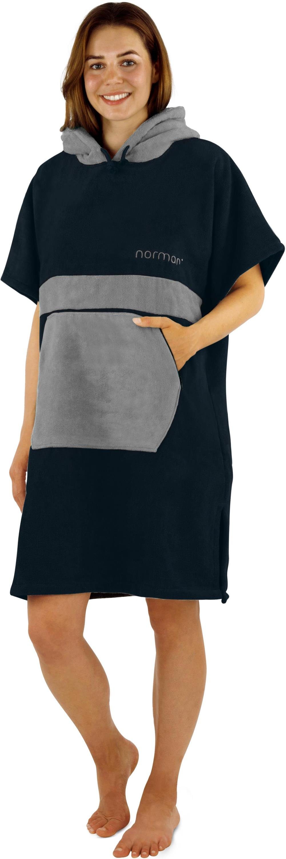 normani Badeponcho Damen Badeponcho, Midilänge, Baumwolle, Kapuze, Schlupf, Badehandtuch aus 100 % saugstarker Baumwolle