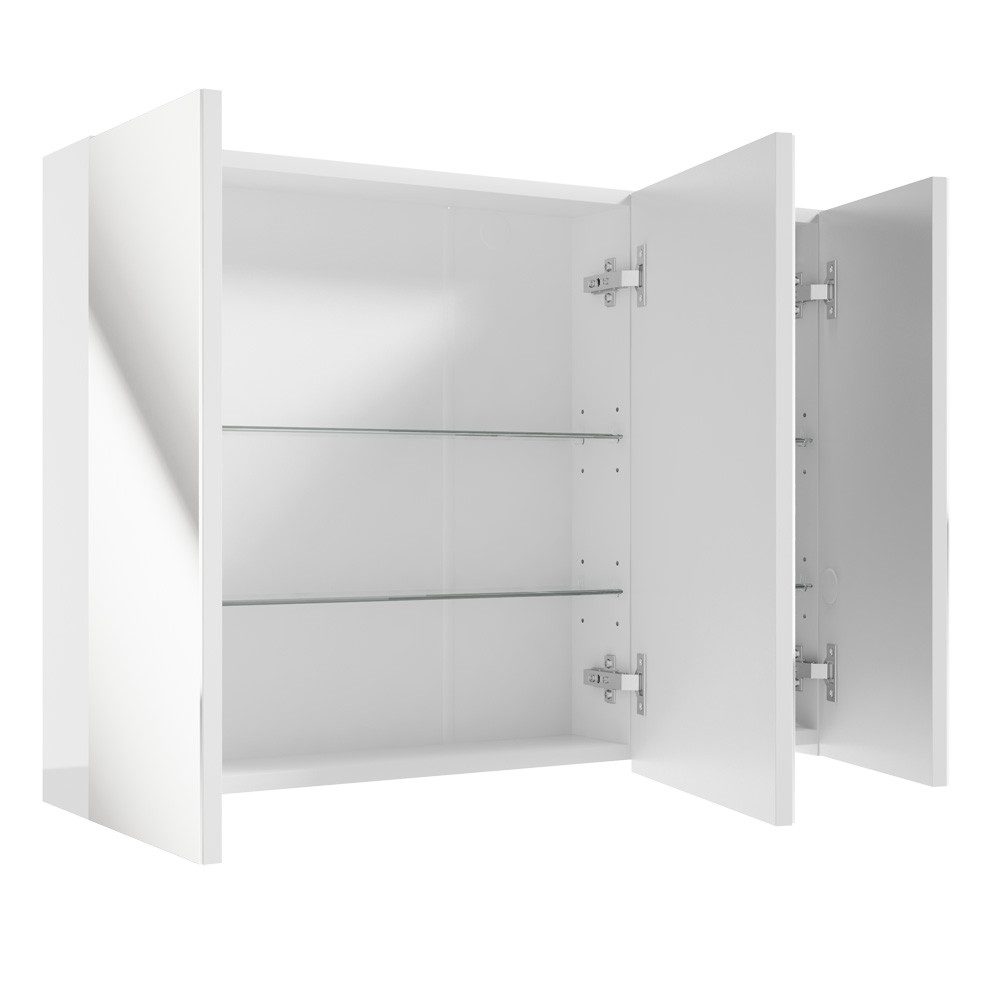 Lomadox Spiegelschrank SOFIA-107 85 cm 3-türig in Hochglanz weiß lackiert, B/H/T: ca. 85/60/15 cm