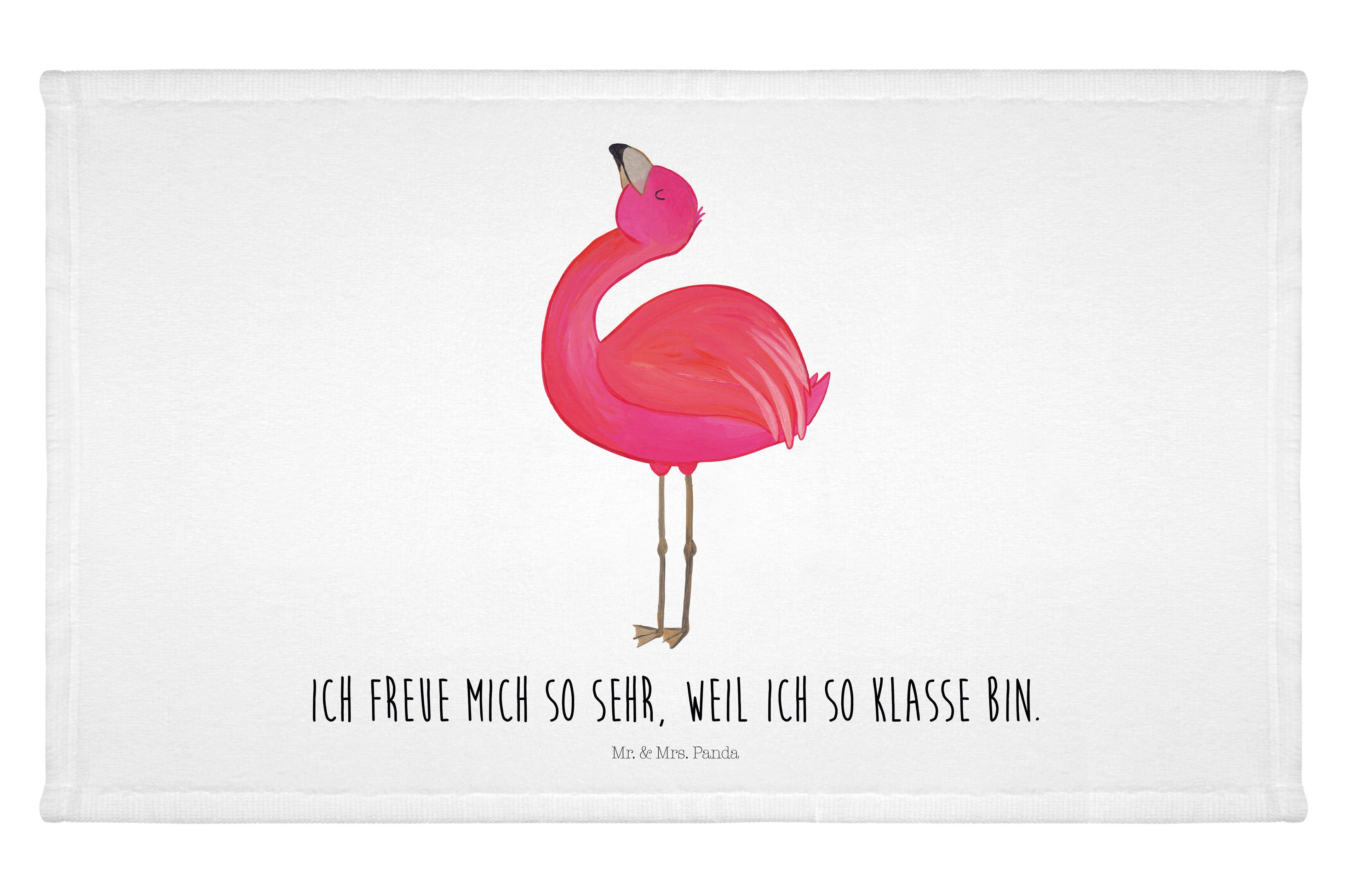 Mr. & Mrs. Panda Handtuch Flamingo stolz - Weiß - Geschenk, Selbstliebe, Kinder Handtuch, rosa, (1-St)