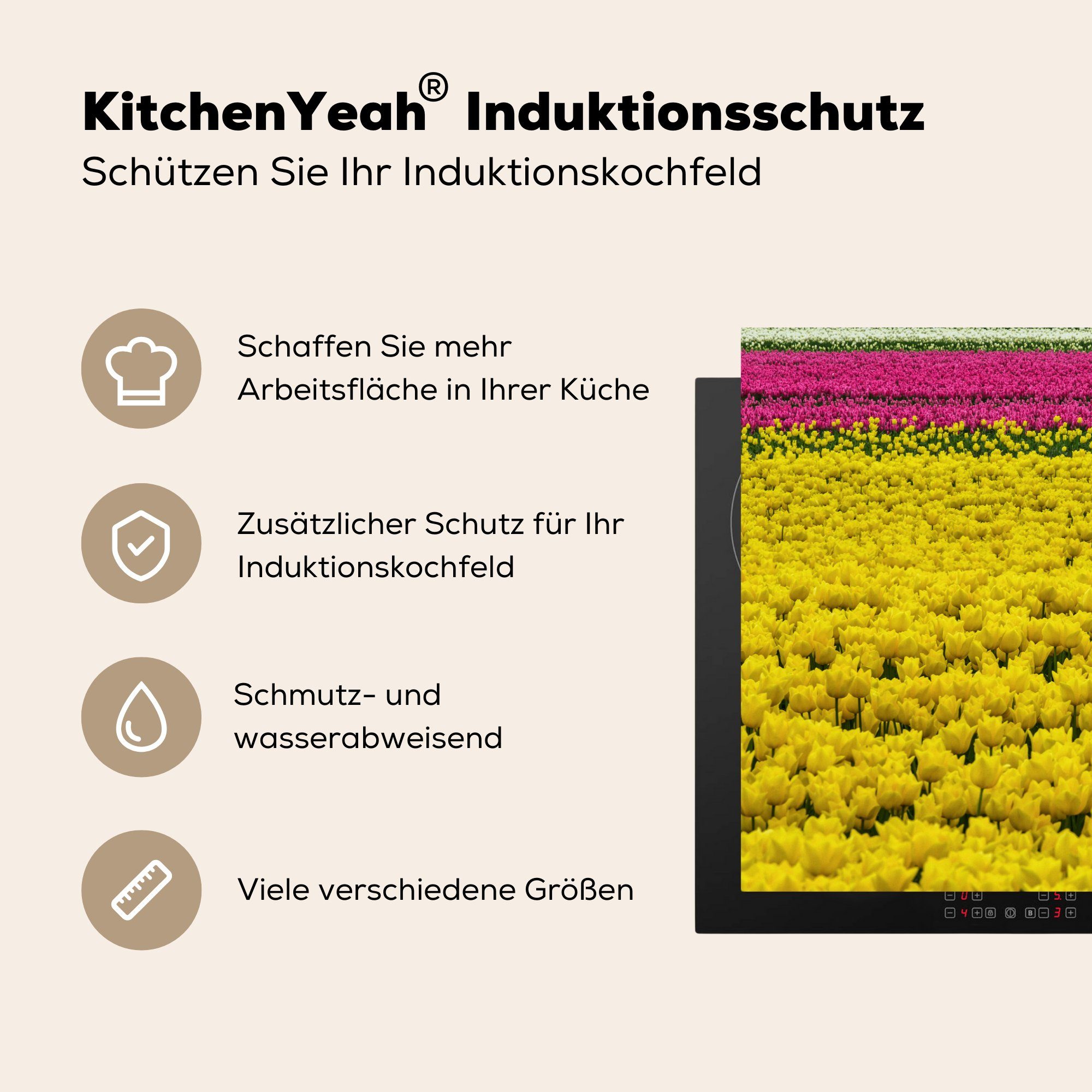 Herdblende-/Abdeckplatte cm, Vinyl, die Feld tlg), 81x52 MuchoWow gelben (1 küche, Ceranfeldabdeckung Schutz Induktionskochfeld für Tulpen, mit