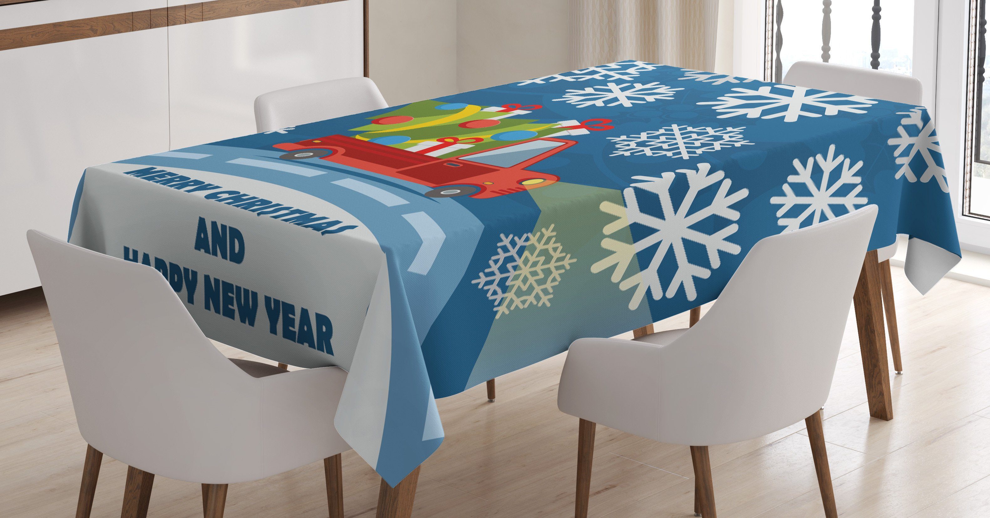 Farbfest den Frohes Neues Jahr-LKW Abakuhaus geeignet Farben, Für Waschbar Außen Bereich Weihnachten Klare Tischdecke