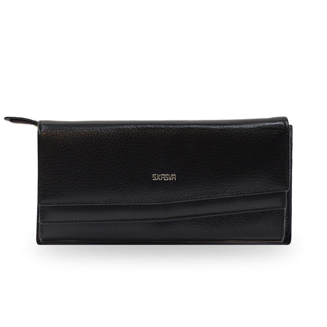 Mini Geldbörse Damen Schwarze Geldbörse aus 100% Leder