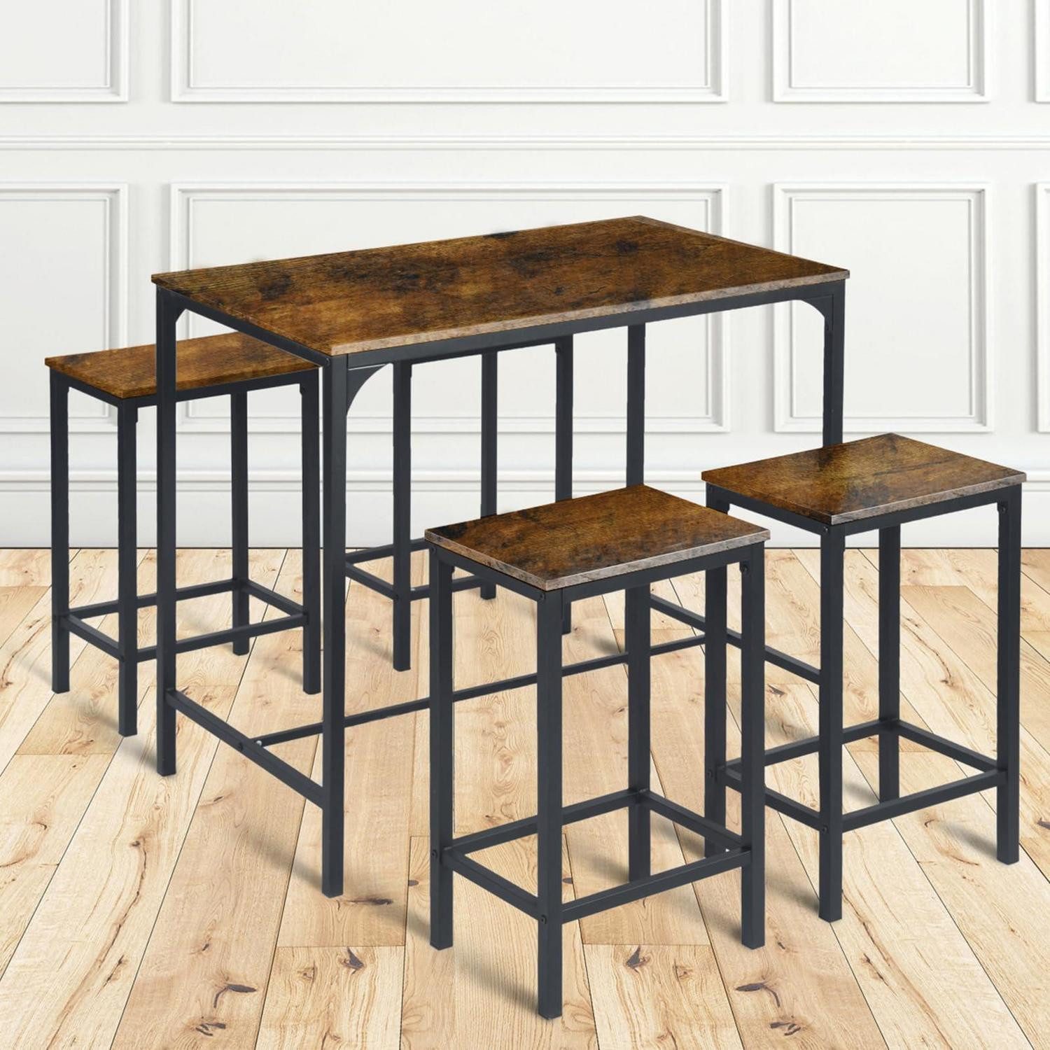 LuxusKollektion Bartisch Stehtisch mit 4 Barhockern Retro Braun 100x60x90cm (1-St)