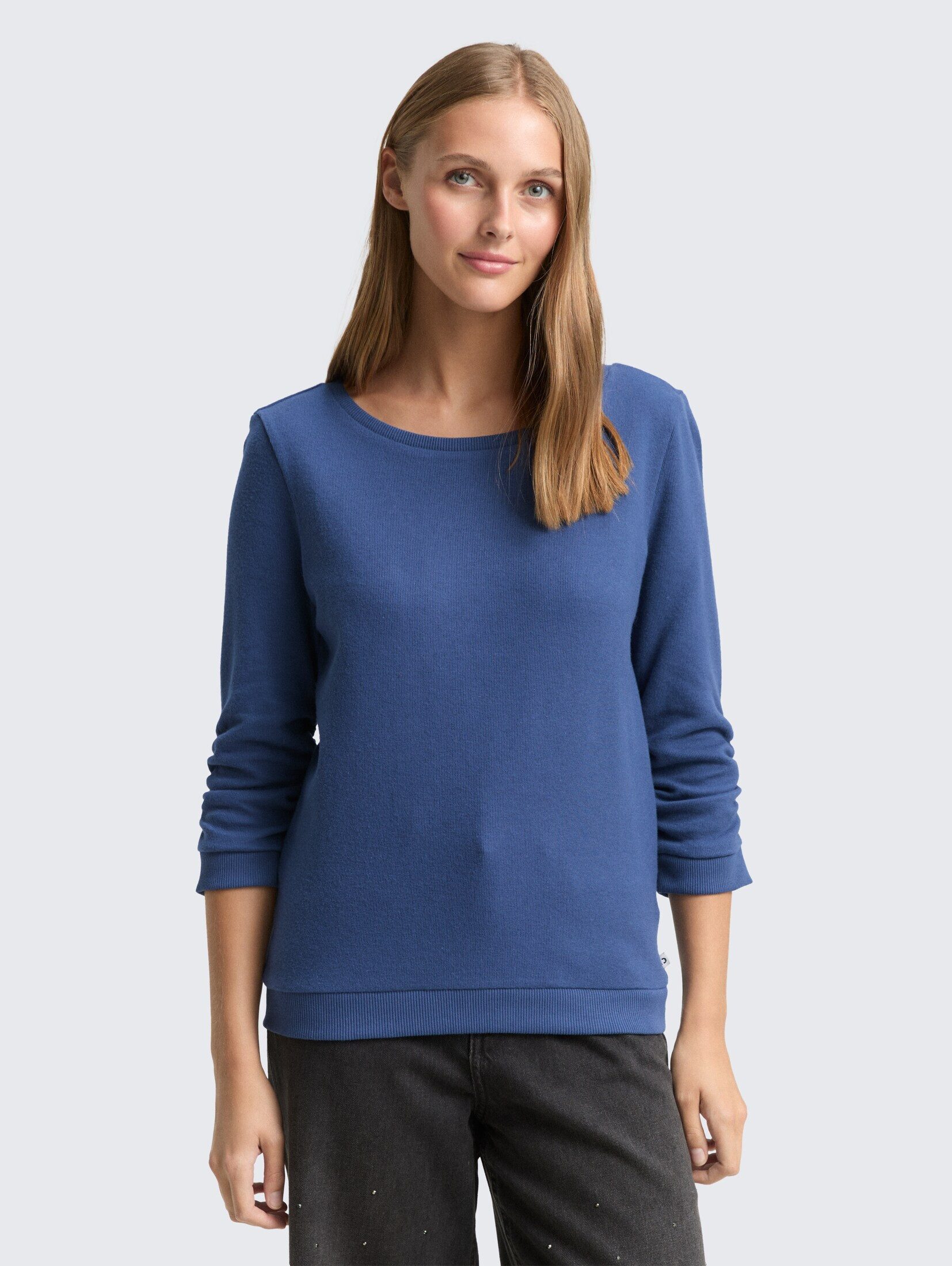 TOM TAILOR Denim Sweatshirt Fitted Sweatshirt mit Raffungen Fitted Sweatshirt mit Raffungen