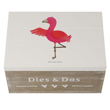 Mr. & Mrs. Panda Dekokiste 22 x 15 cm Flamingo Yoga - Weiß - Geschenk, Yogi, Truhe, Tiefenentspa (1 St), Stilvolles Design