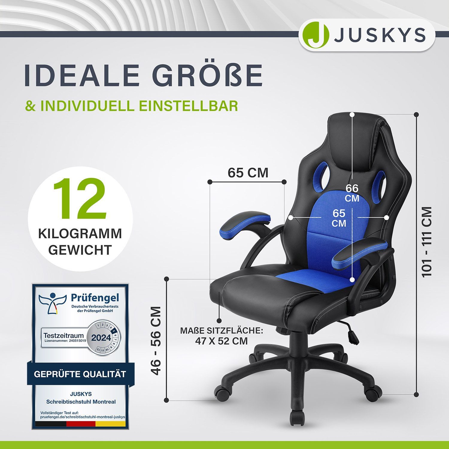 Juskys Gaming-Stuhl Montreal, Ergonomisch geformte Sitzfläche, Rückenlehne günstig online kaufen