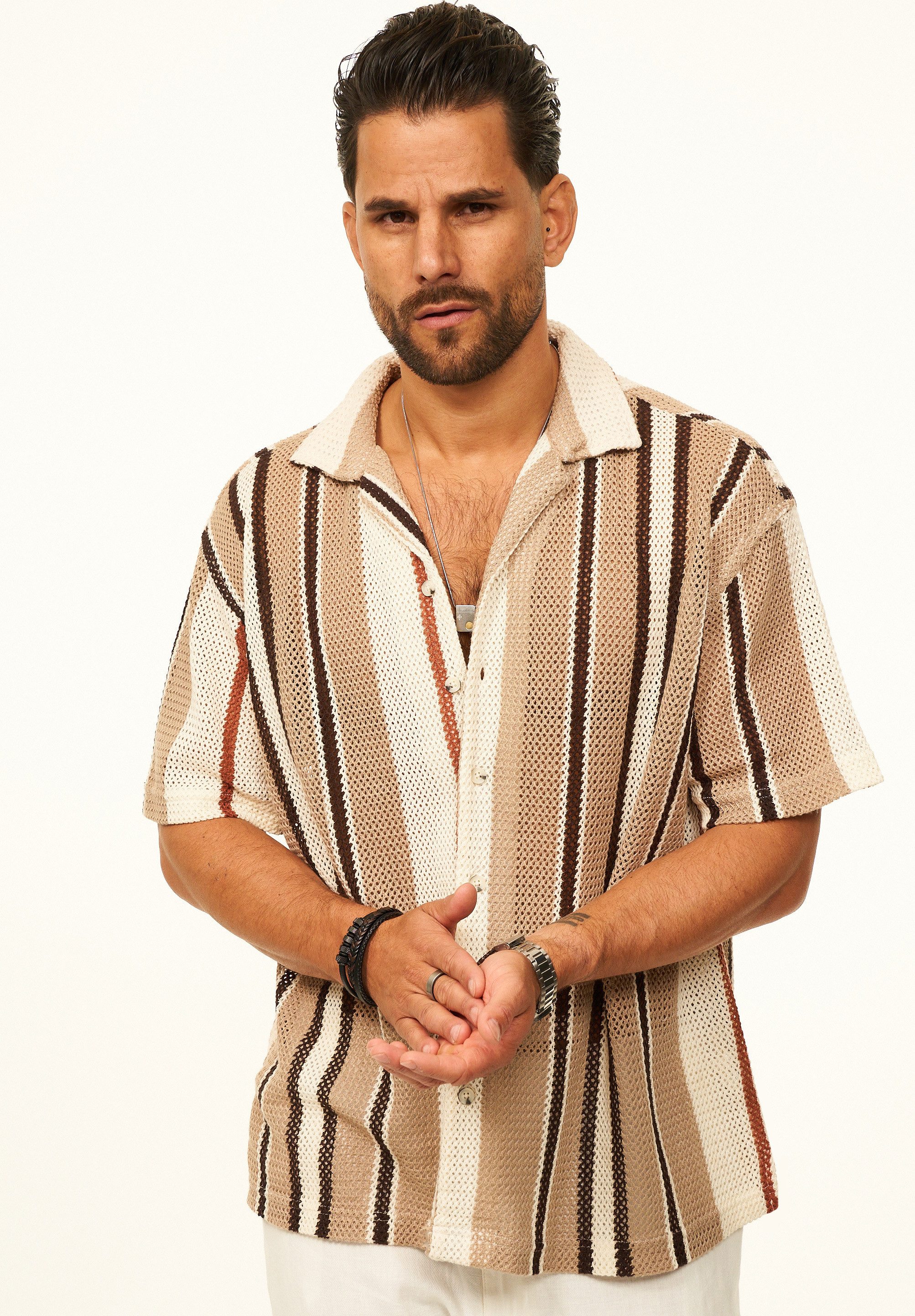 CARISMA Kurzarmhemd gestreift als Poloshirt im Summer-Look für Herren Herren Strick Polohemd T-Shirt im Regular-Fit - Festival Hemd