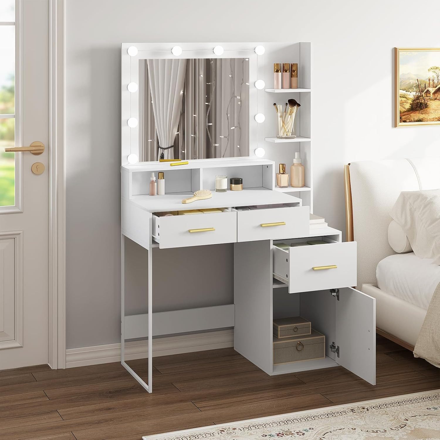 Woltu Schminktisch (1-St), mit LED-Beleuchtung Spiegel, 3 einstellbare Hell günstig online kaufen