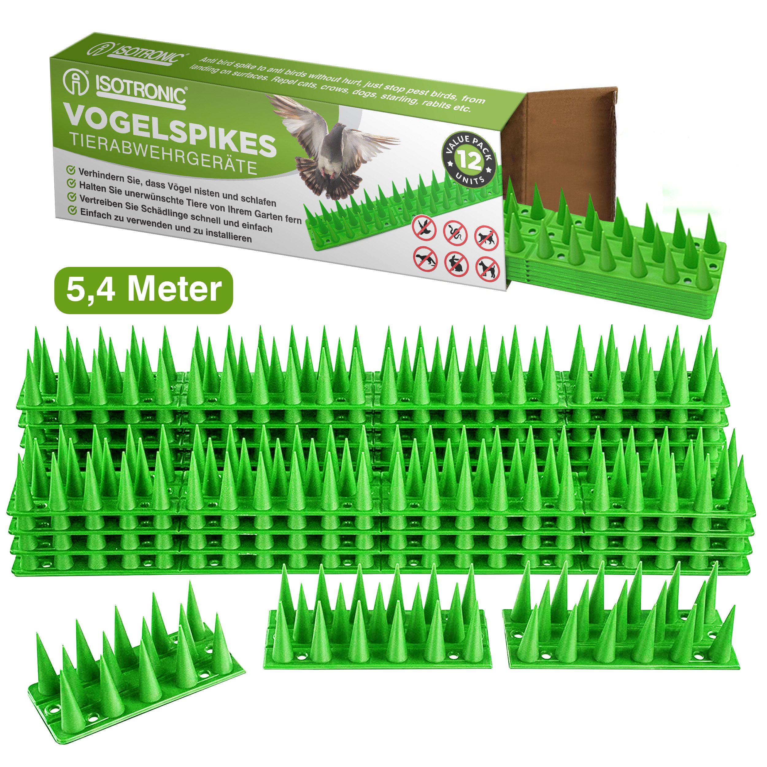 ISOTRONIC Taubenspikes Isotronic Taubenspikes grün, 45x4,5x4 cm, Set, 12-St.