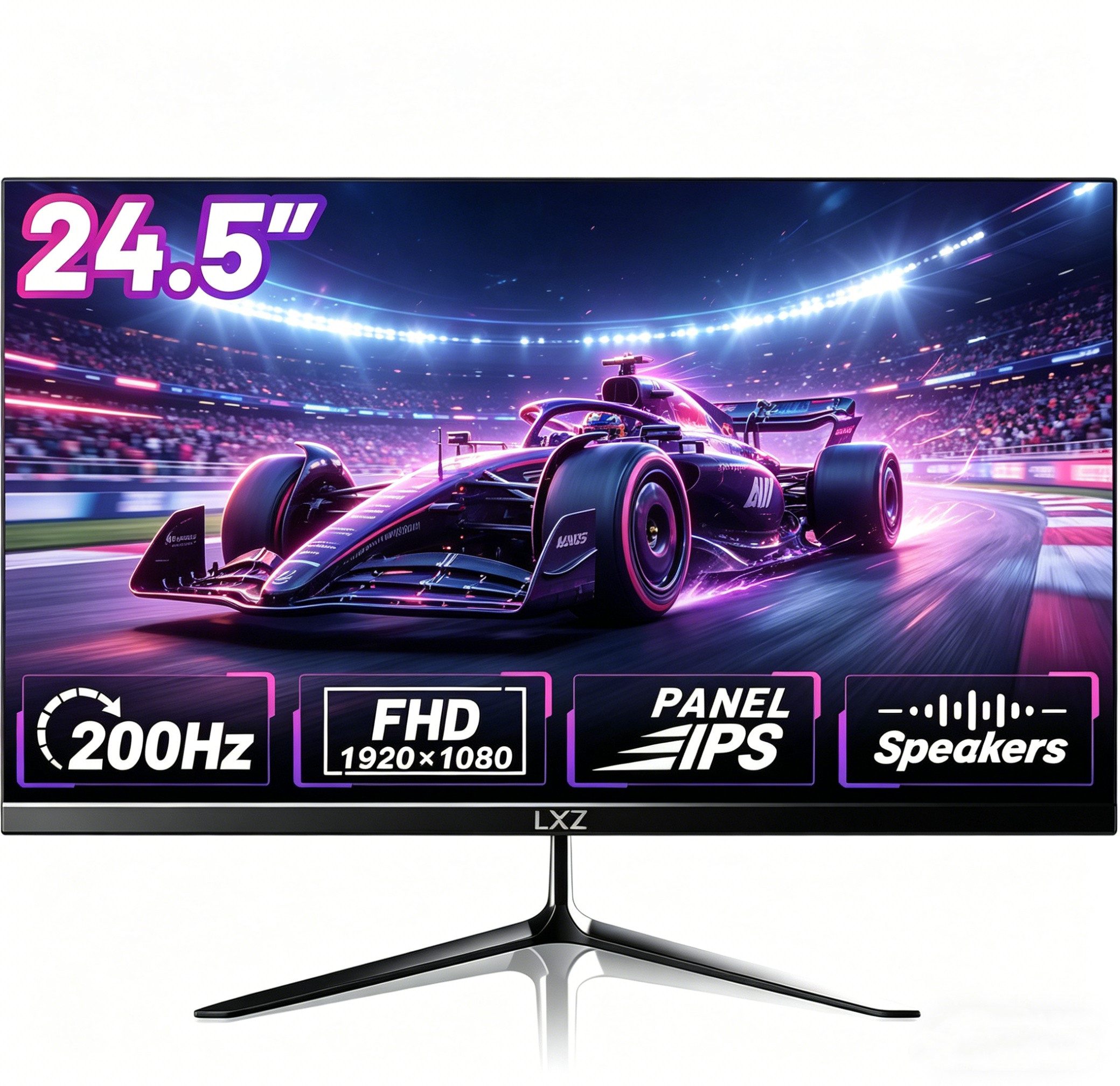 LXZ 24.5 Zoll, FHD 1080p, Fast IPS Panel, 200Hz Gaming-Monitor (63 cm/24.5 ", 1920 x 1080 px, FHD, 1 ms Reaktionszeit, 200 Hz, LED, 200Hz, HDR 10, Integrierten Lautsprecher, FreeSync & G-Sync)