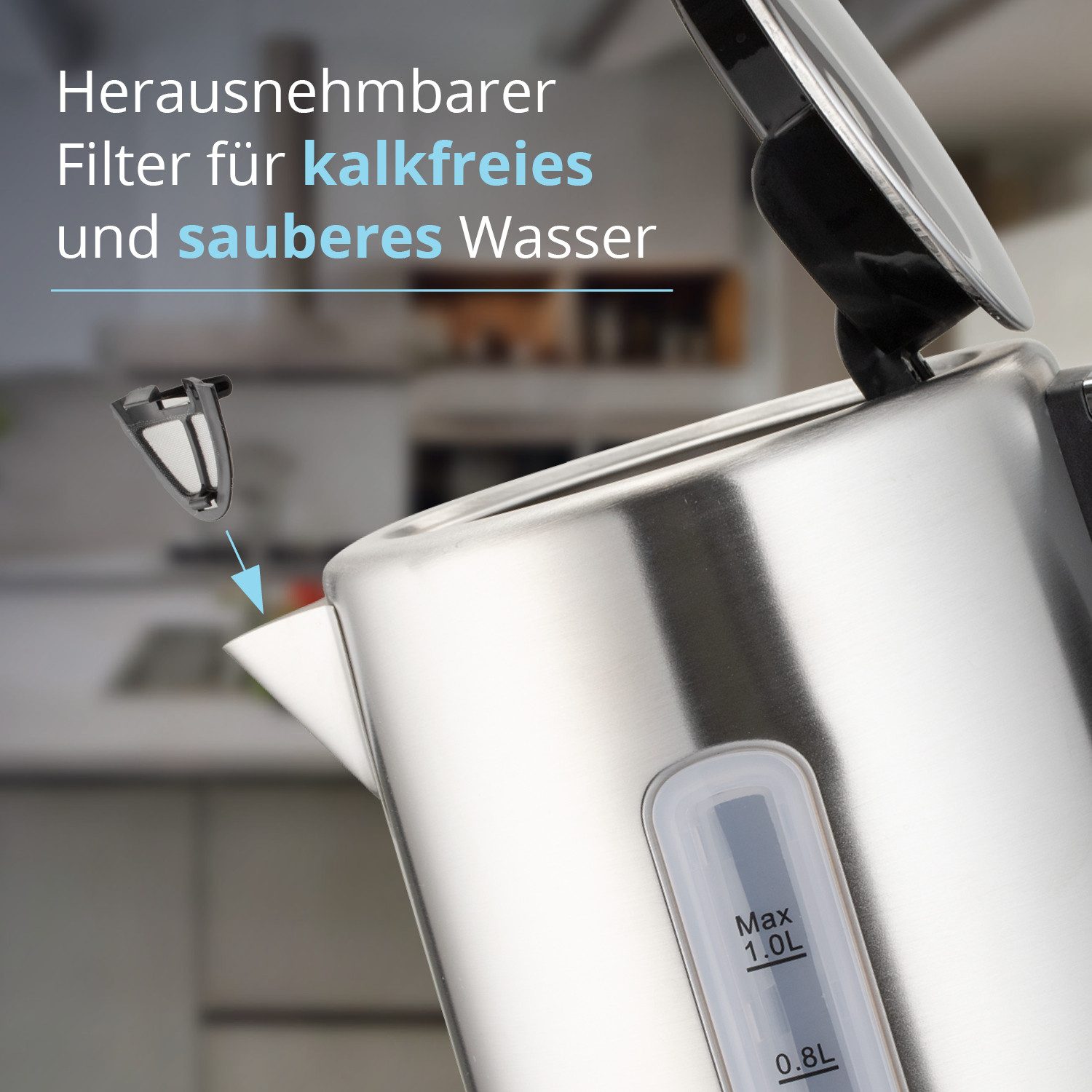 KHG Wasserkocher WK-105 ES aus Edelstahl, 1 Liter Fassvermögen, Abschaltautomatik, 1 l – Bild 4 von 5