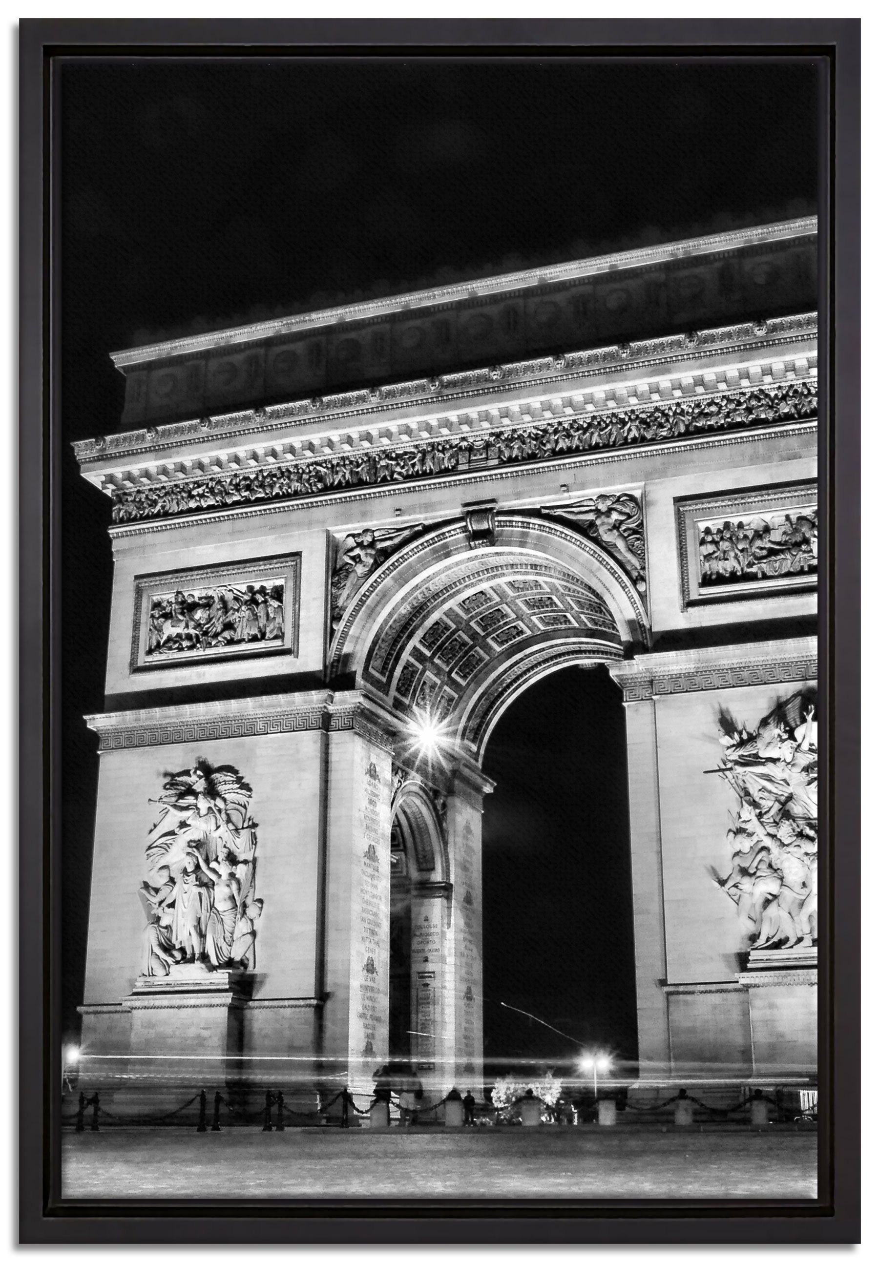 Pixxprint Leinwandbild Dark Triumphbogen bei Nacht, Wanddekoration (1 St), Leinwandbild fertig bespannt, in einem Schattenfugen-Bilderrahmen gefasst, inkl. Zackenaufhänger