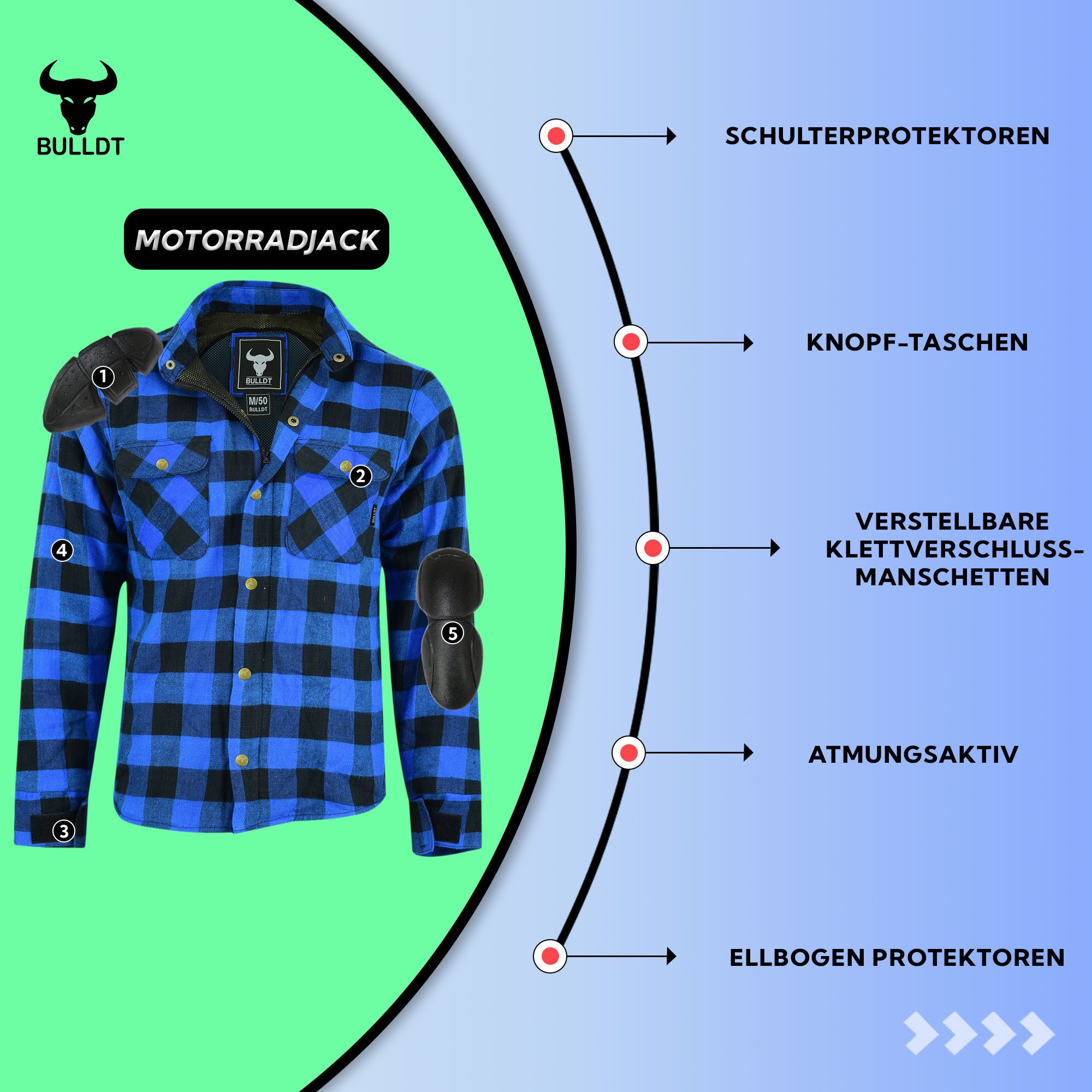BULLDT Motorradjacke BLD1201 (mit 4 CE-Protektoren) BULLDT Herren Motorradh günstig online kaufen