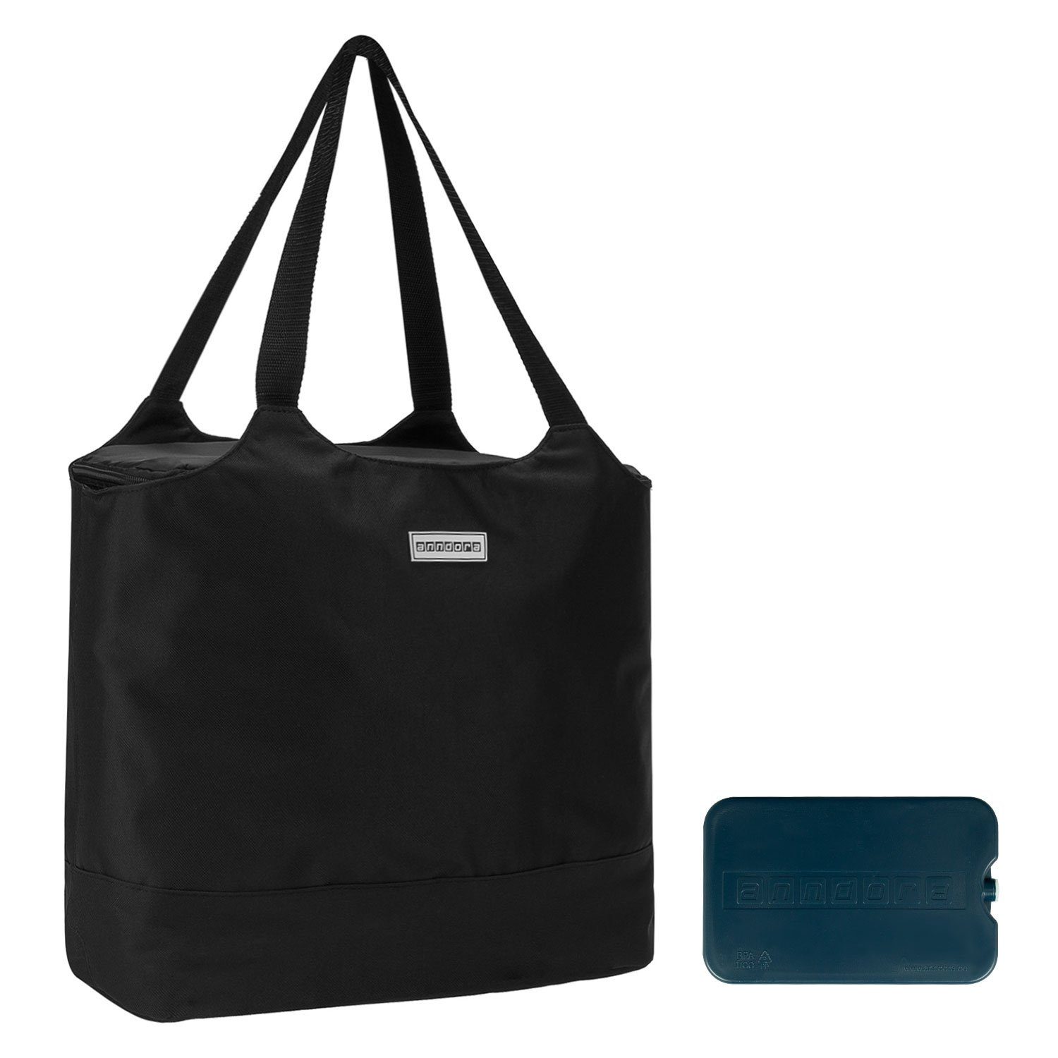 Picknickkorb Kühltasche anndora schwarz zur + 1 + Einkaufstasche in 2 Auswahl Kühlakku - Design