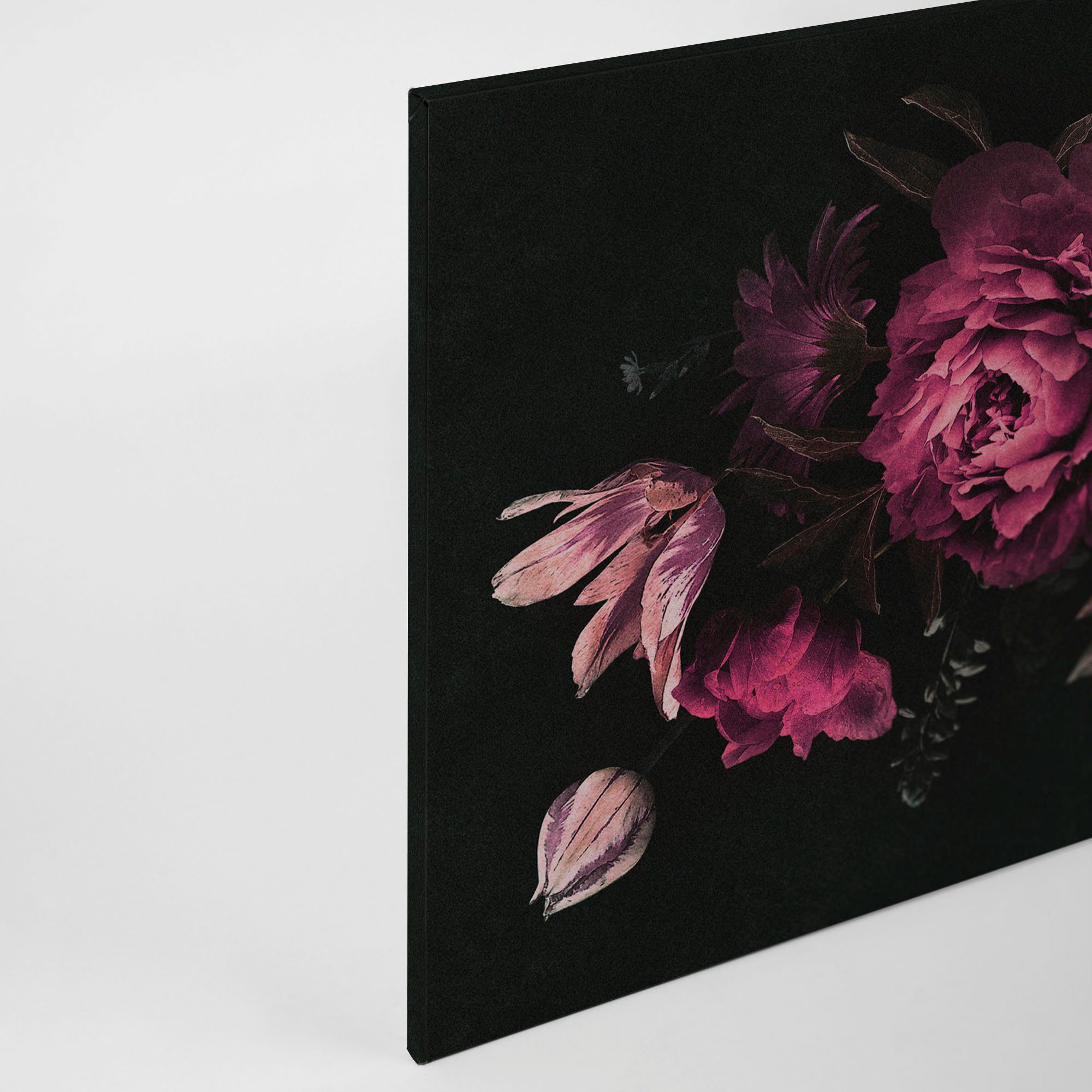 A.S. Création Leinwandbild drama queen 3, Blumen, Kinder, Kunst (1 St), Keilrahmen Floral Blumen Schwarz Pink Leinwand-Bild Wohnzimmer modern