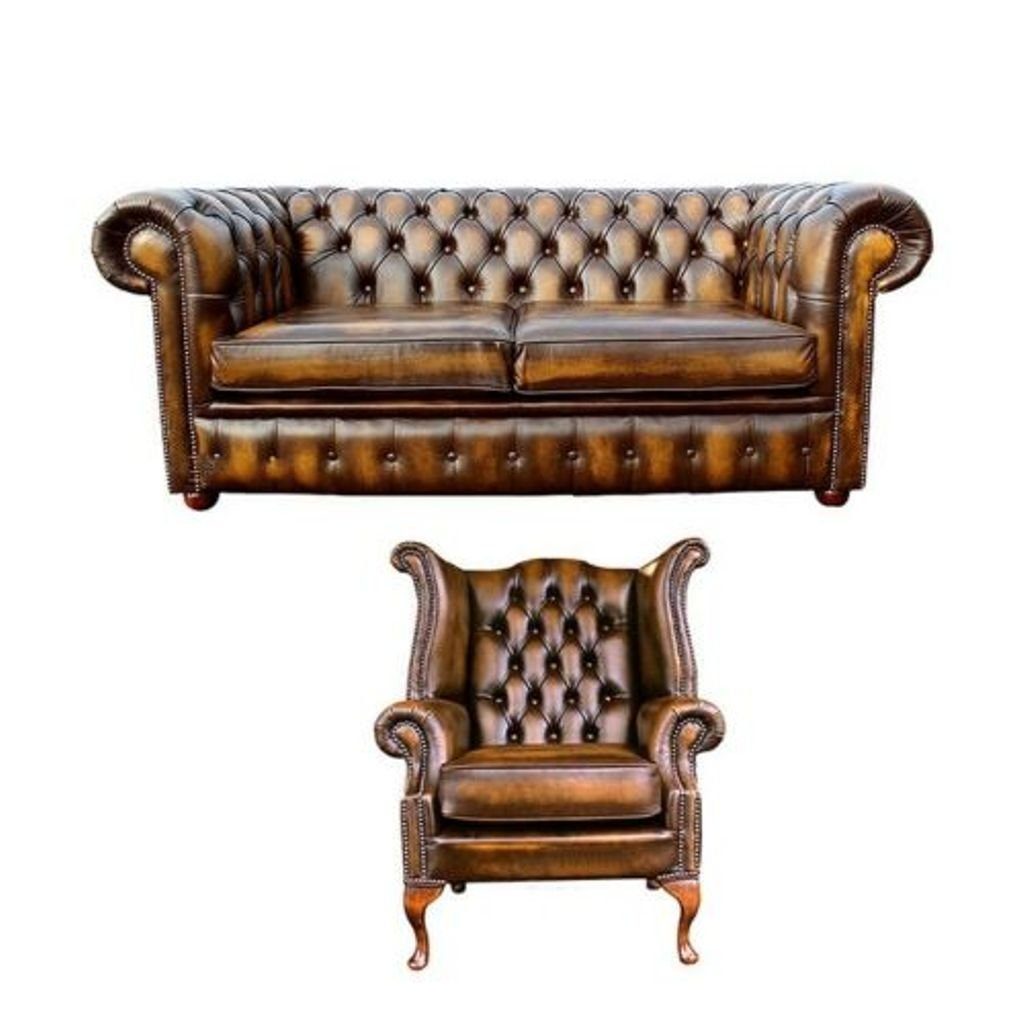 Stil Chesterfield-Sofa, Couch Polster Möbel Sofa Chesterfield Garnitur JVmoebel Leder Textil Sofas
