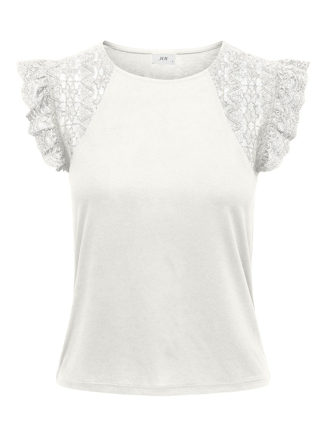 JACQUELINE de YONG T-Shirt Elegantes T-Shirt Kurzarm Top mit Spitzen Ärmel JDYDERIN 5601 in Weiß-3