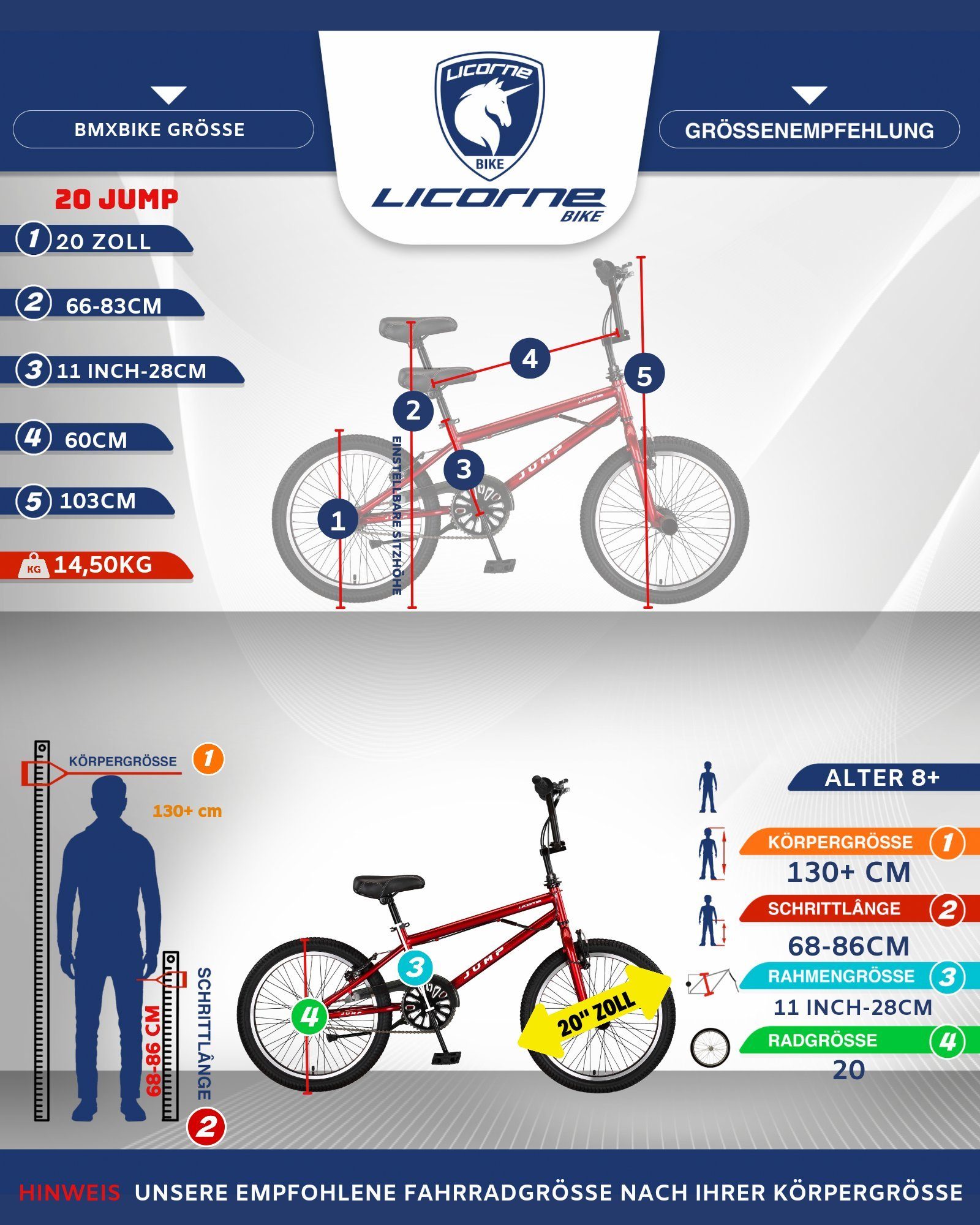 Stahl Premium BMX-Rad BMX Licorne Rotor-System 1 Pegs, Bike Jump Licorne 4 Gang 360° Bike
