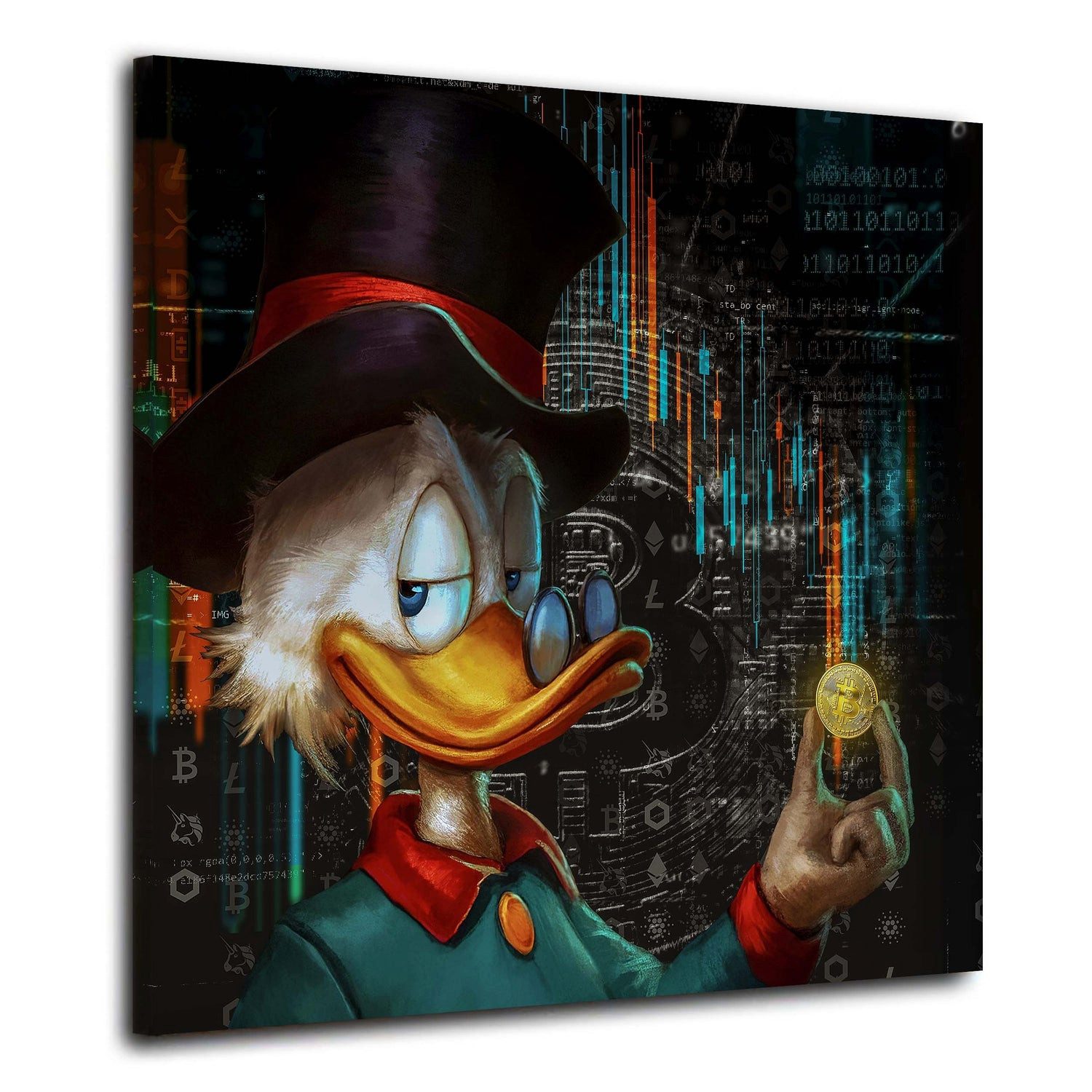 Artedinoi Leinwandbild Rich Duck Pop Art Leinwandbild Wandbild Deko Kunst XL, Reiche Comic-Ente