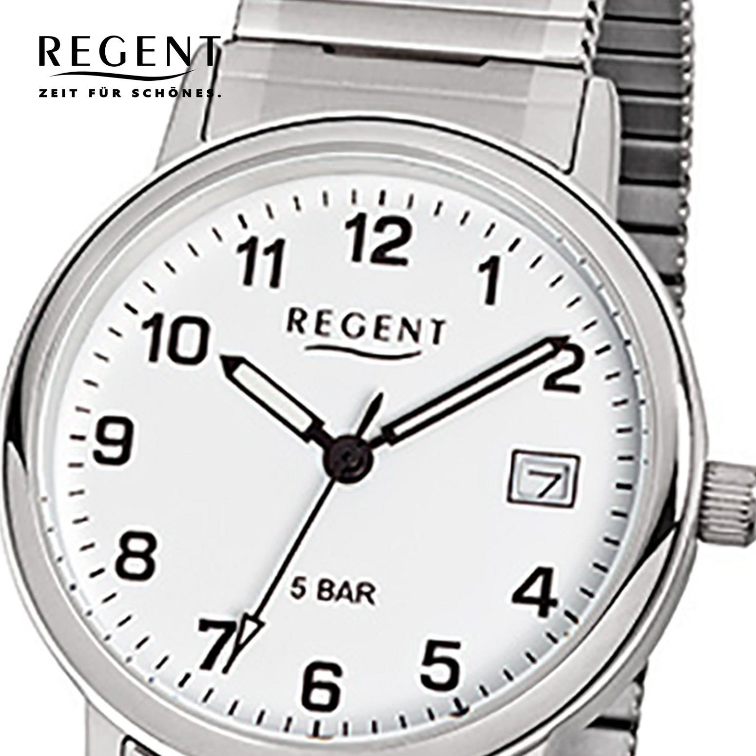35mm), Analog, Quarzuhr Herren-Armbanduhr silber Regent Regent Armbanduhr Edelstahlarmband rund, (ca. Herren mittel