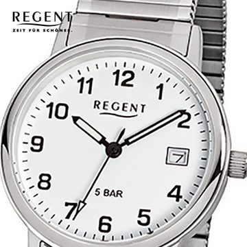 Regent Quarzuhr Regent Herren-Armbanduhr silber Analog, Herren Armbanduhr rund, mittel (ca. 35mm), Edelstahlarmband