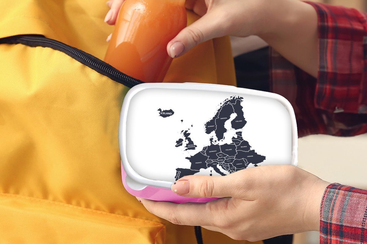 MuchoWow Brotdose Kunststoff Snackbox, Lunchbox Kunststoff, Karte Brotbox Europa rosa - (2-tlg), Mädchen, für Erwachsene, - Blau, Kinder,