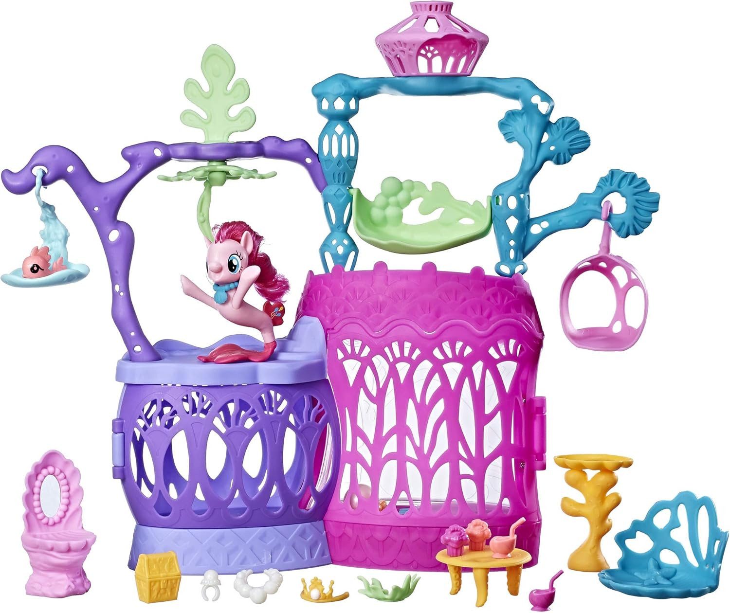 Hasbro Spielzeug-Boot My Little Pony, Muschel Lagune, 13 Zubehörteile, magische Lichteffekte & Blubberblasen