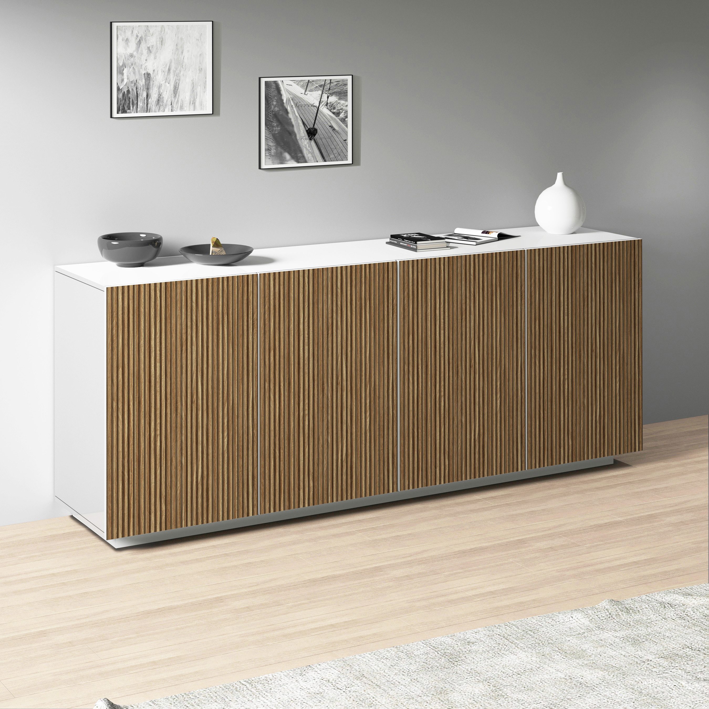 INOSIGN Sideboard Vega Sideboard,Kommode,200 cm, mit 4 Türen,Fronten mit Rillen-Optik