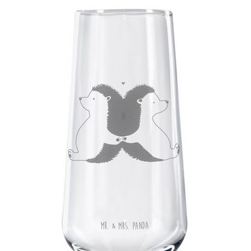 Mr. & Mrs. Panda Sektglas Igel händchenhaltend - Transparent - Geschenk, Spülmaschinenfeste Sek, Premium Glas, Detailreiche Gravur