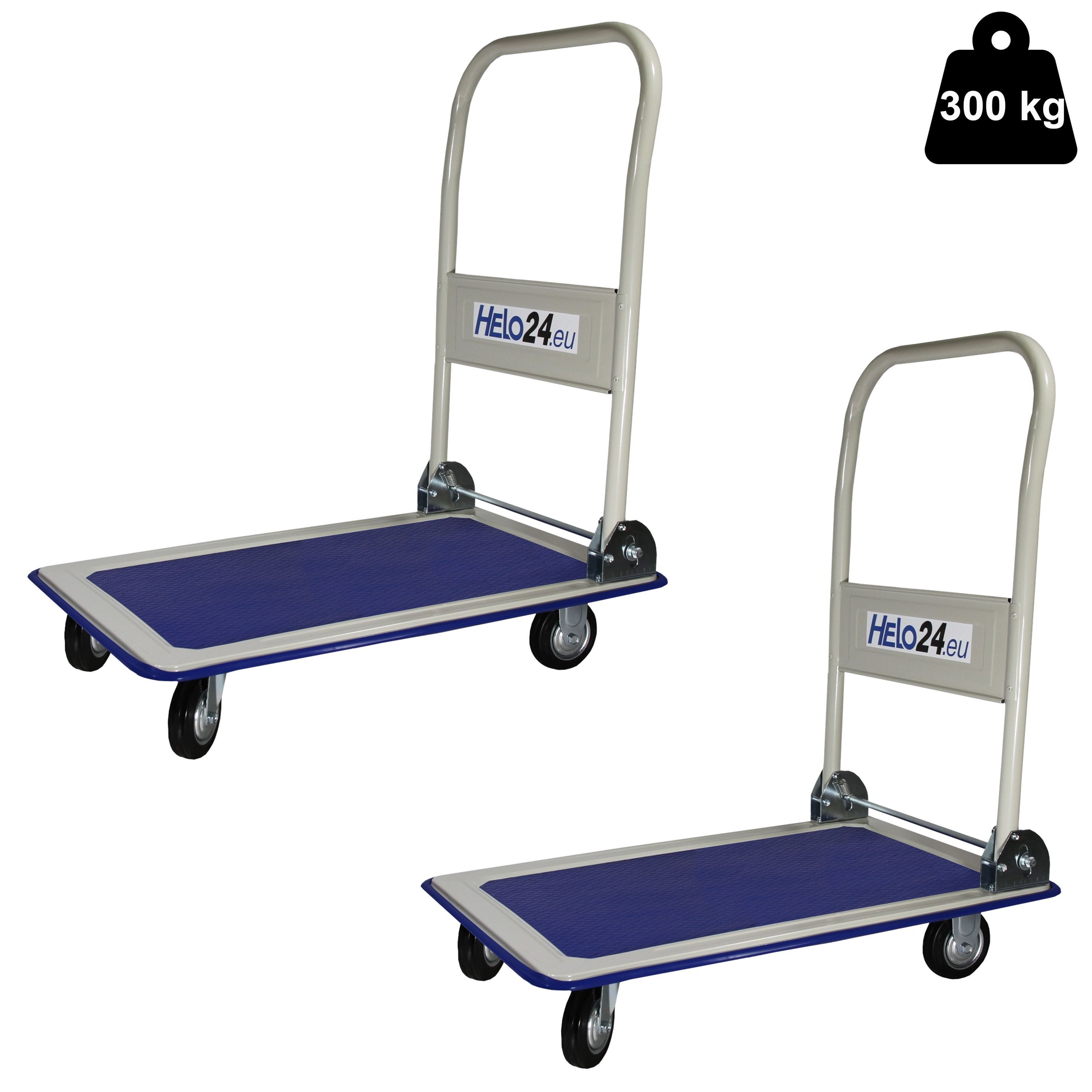 HELO24 Transportwagen 2x Plattformwagen Klappbar Rollwagen Handwagen Klappwagen 300 kg, (2-St), 2er Set, 300kg Tragkraft, klappbar, Hartgummi-Räder
