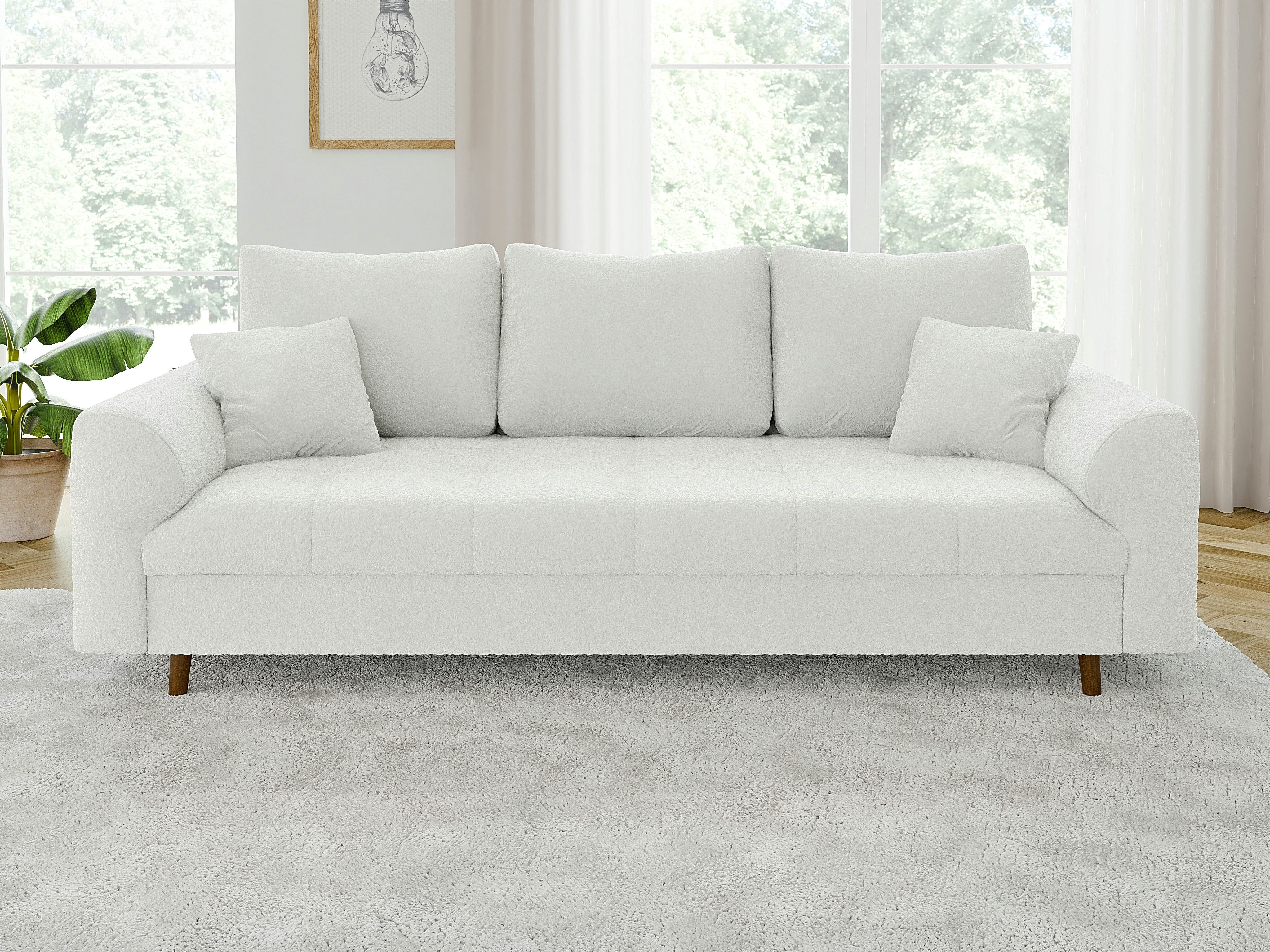 S-Style Möbel 3-Sitzer Sofa Leif mit Holzfüßen im skandinavischen Stil aus Boucle-Stoff, mit Wellenfederung