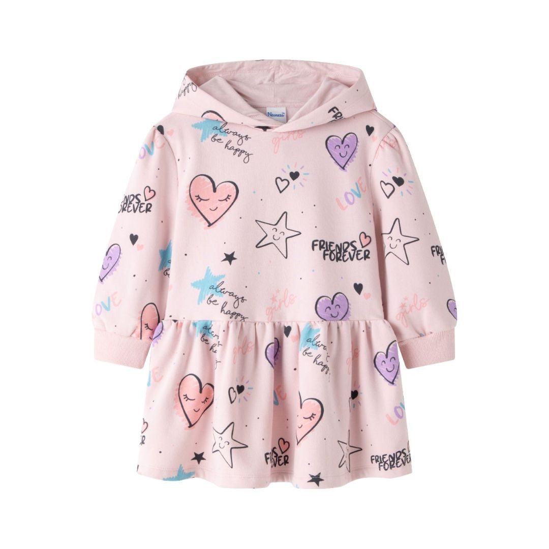 suebidou Midikleid Sweatshirtkleid mit Kapuze Mädchenkleid rosa mit Graffiti-Aufdruck nachhaltig, kreativ