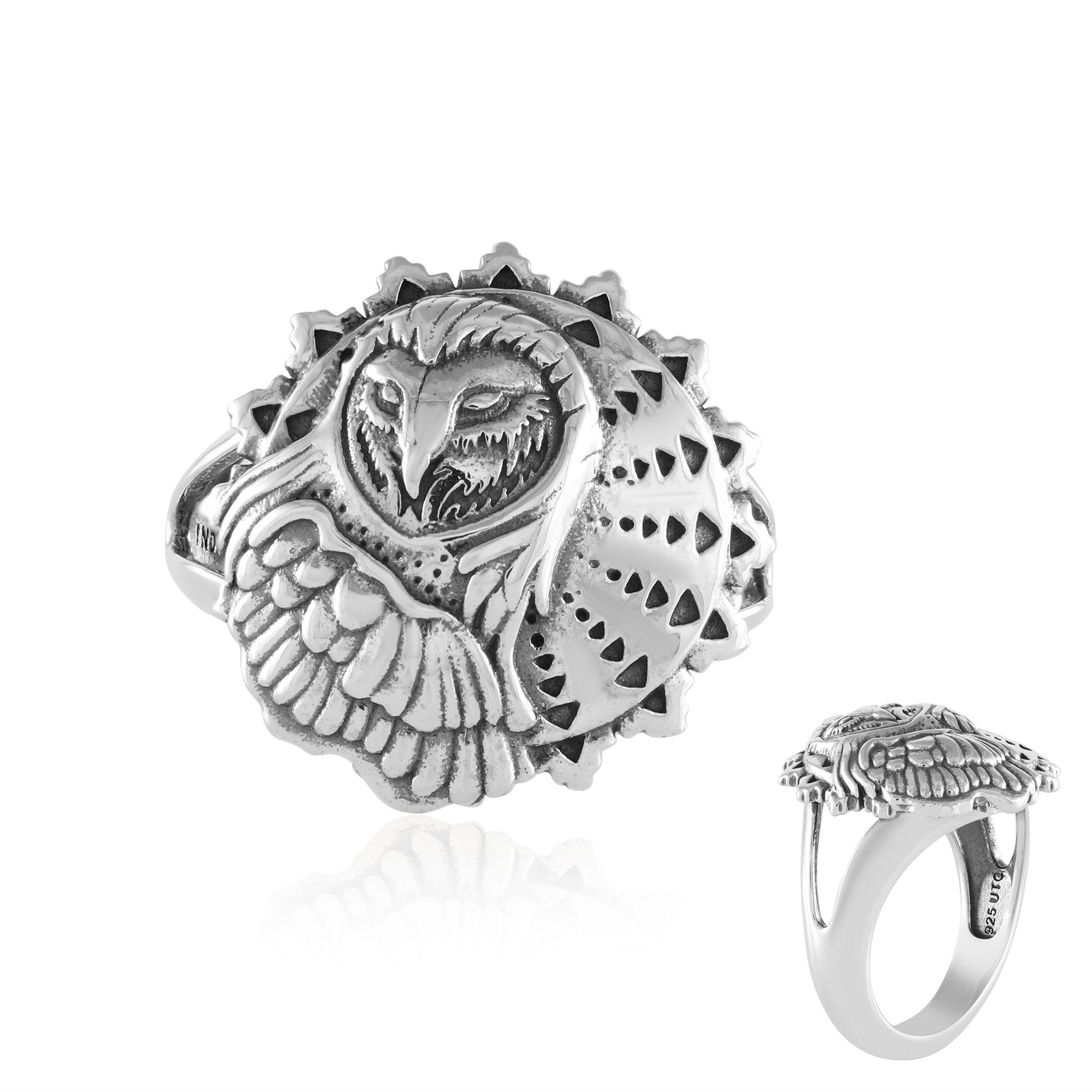 Silberring Silberring 925 Sterlingsilber Damen, Eulenmotiv, Kunstgravur, 6,1 g