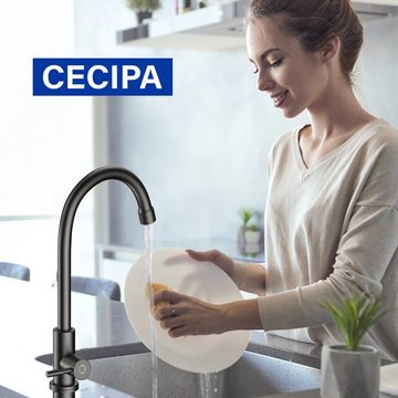 CECIPA pro Küchenarmatur Kaltwasserhahn Küche, Wasserhahn Küche nur Kaltwasser (Wasserhahn aus Edelstahl, 1-St., Einhand-Waschtischarmatur) Ventilkern aus Keramik