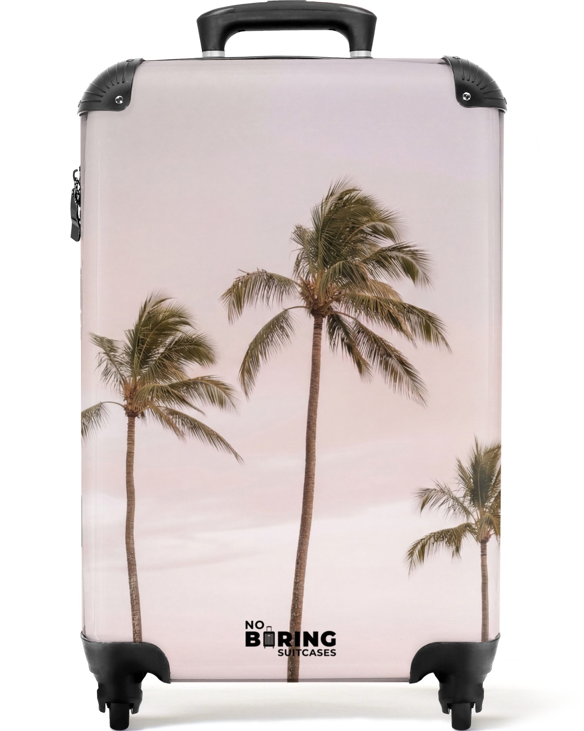 NoBoringSuitcases.com© Hartschalen-Trolley Palmen - Sonnenuntergang - Rosa 55x35x20cm, 4 Rollen, Reisetasche mit Rollen, Koffer Handgepäck Flugzeug