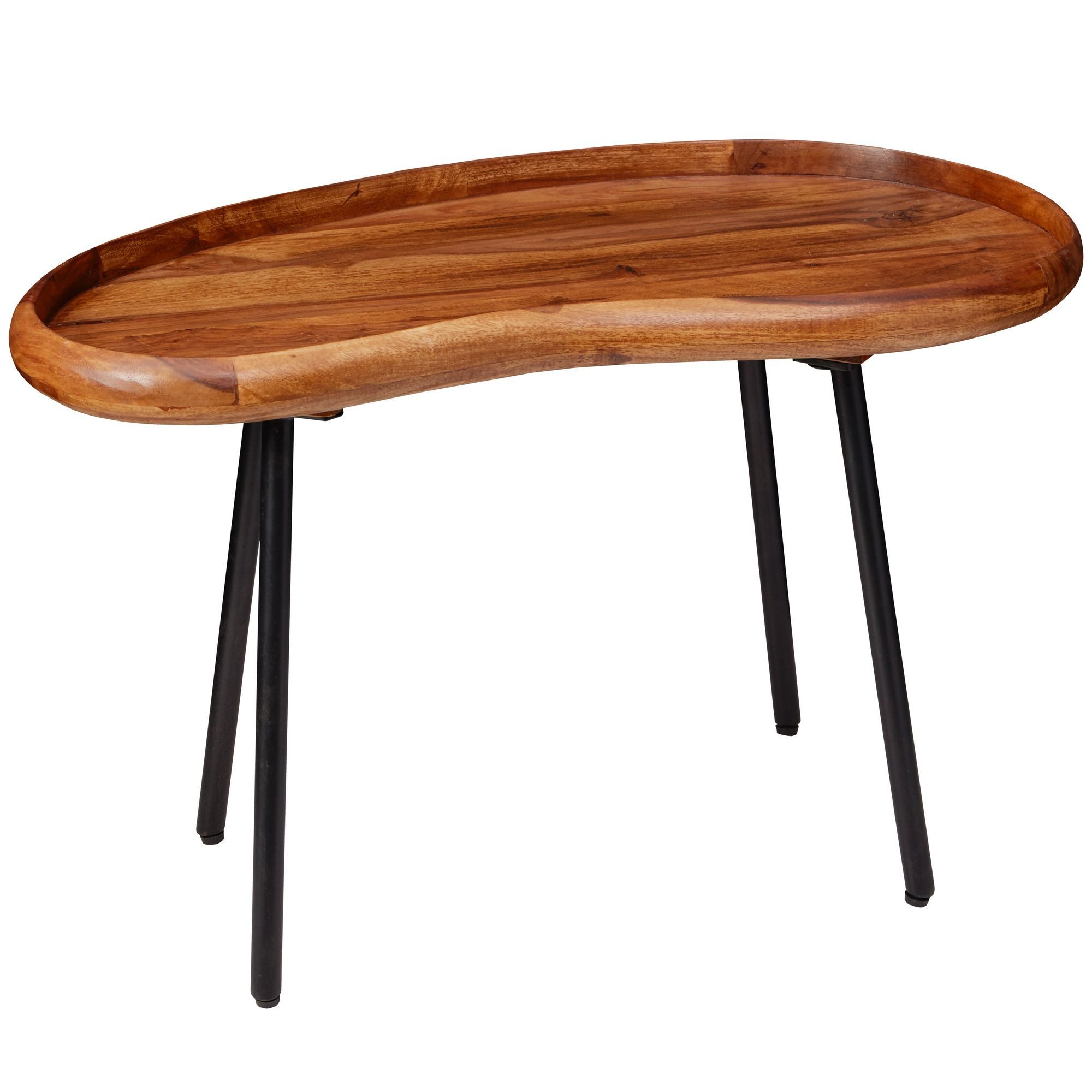 KADIMA DESIGN Couchtisch Couchtisch 71x42x40 cm Massiv Sofatisch Nierenform Wohnzimmertisch (Echtholz, Stubentisch Holz, Beistelltisch Modern), mit Metallbeinen, Wohnzimmertisch Massivholz, Kleiner Nierentisch