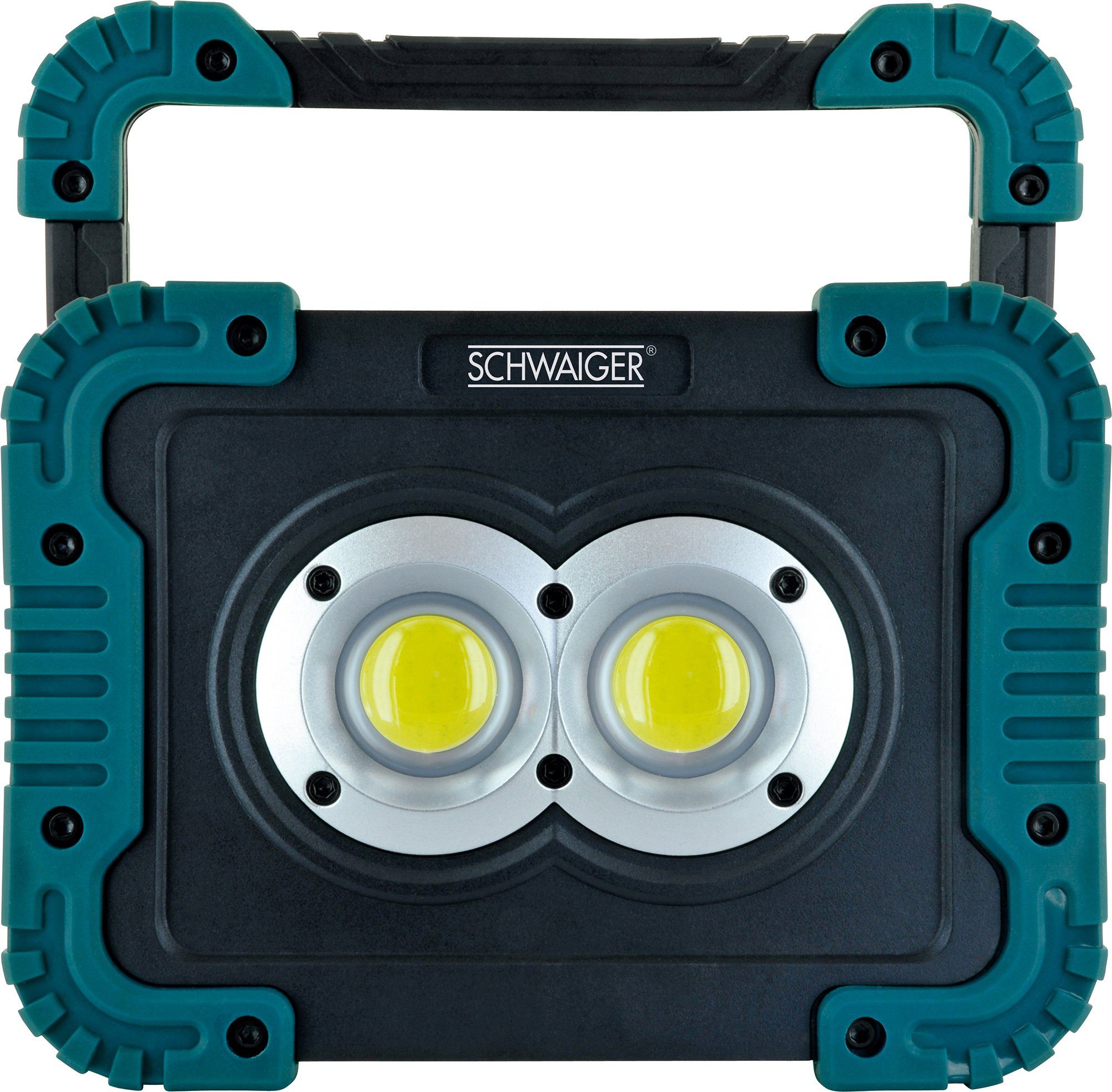 Schwaiger LED Arbeitsleuchte WLED210, 180° rotierbarer Standfuß, 3 Lichtmodi einstellbar, COB-LED, Weiß, IPX4, 3 Leuchtmodi