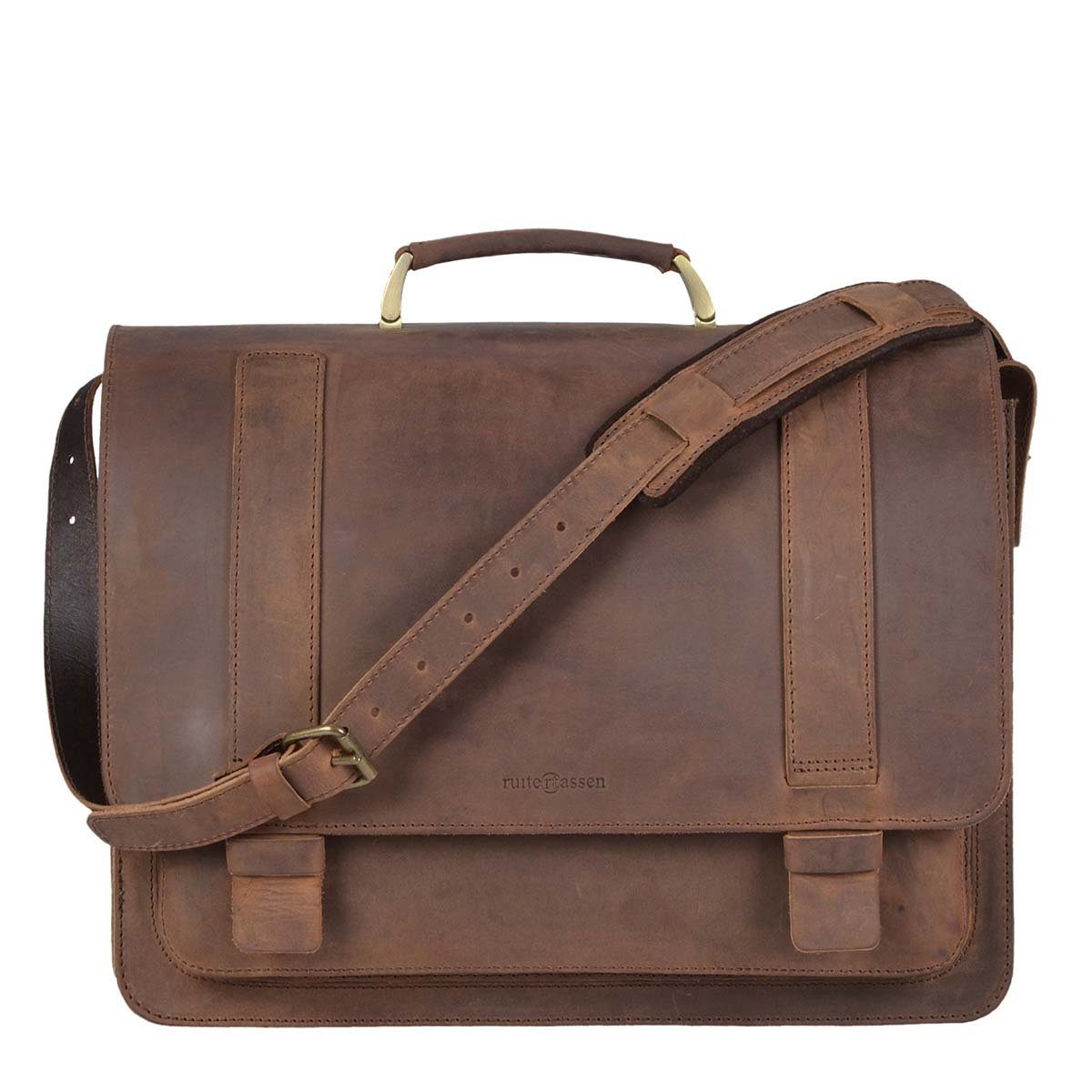 Ruitertassen Aktentasche Lehrertasche Damen Herren Leder 42x32cm 3 Fächer Business Schule, 42 cm Lehrertasche mit 3 Fächern, Schultasche, rustikales Leder