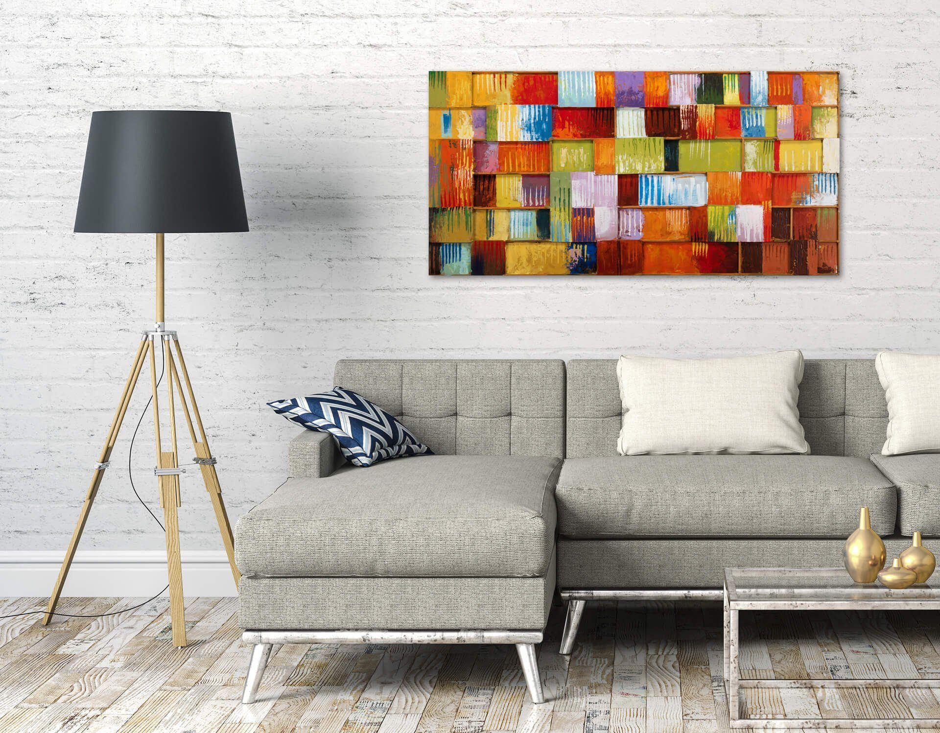 KUNSTLOFT Metallbild Stück für Stück 120x60 cm, handgefertiges Wandrelief 3D