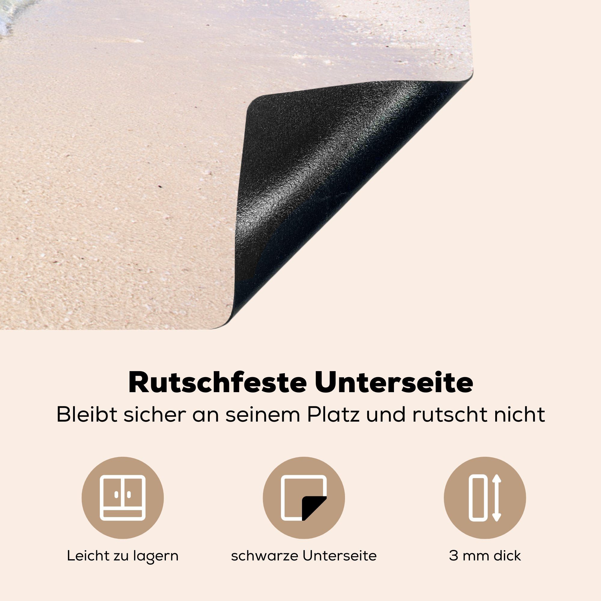 MuchoWow Herdblende-/Abdeckplatte am Ceranfeldabdeckung von Induktionskochfeld Strand 81x52 klarer für (1 tlg), cm, Ein küche, Vinyl, Schutz die Mosambik, Himmel