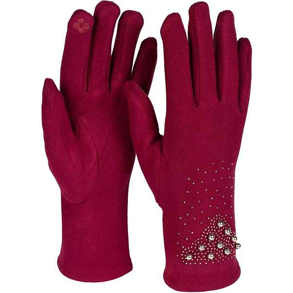 styleBREAKER Fleecehandschuhe Touchscreen Handschuhe mit Strass und Perlen
