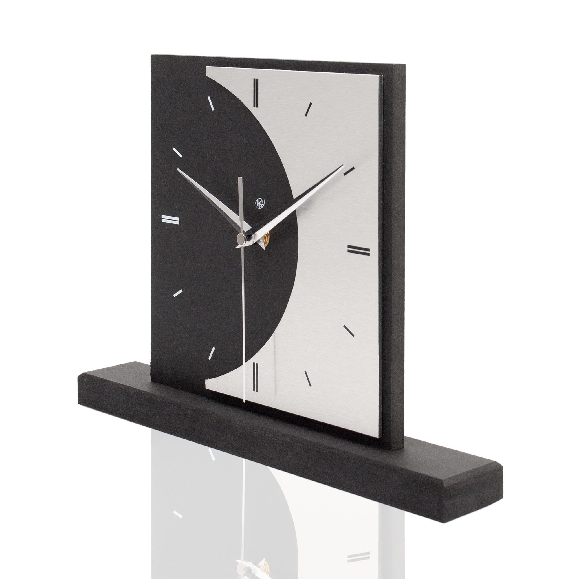 Kreative Feder Standuhr Standuhr „Moon“ aus Holz – schwarze Tisch-Uhr ohne Ticken, wahlweise mit Quarz- oder Funkuhrwerk; elegante Applikation