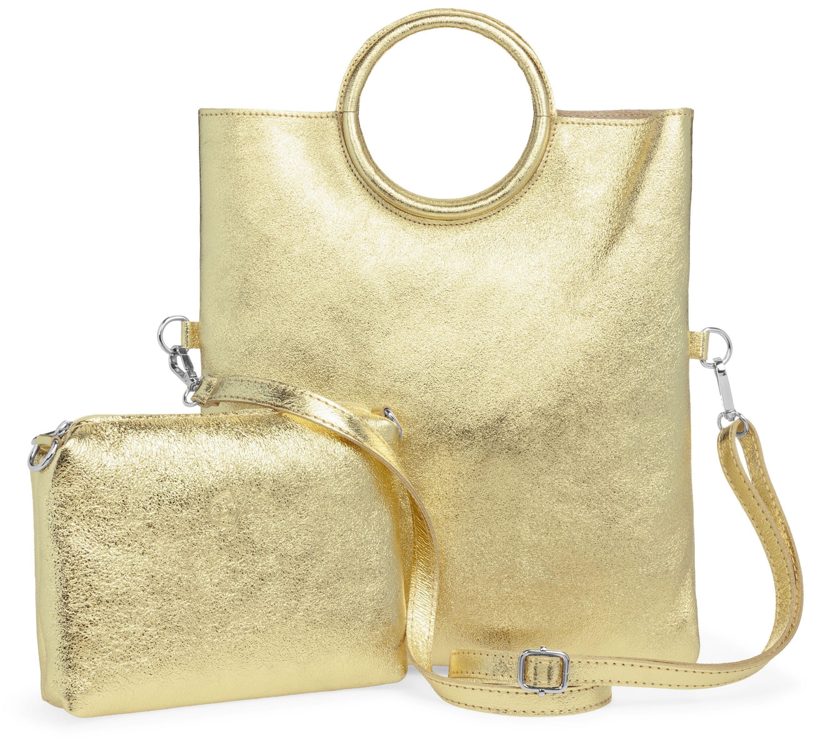 Caspar Umhängetasche 2in1 leder Set Handtasche Crossbody Bag - CLASSIC LINE - Modell No.836, leicht, elegant & unempfindlich - 100% Echtleder - Handmade in Italy