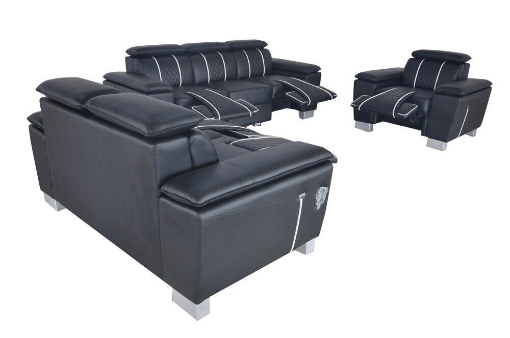 JVmoebel Wohnzimmer-Set Sofagarnitur Ledergarnitur Couch Sofa Polster Komplett Set 3+2+1 USB, (3-St)