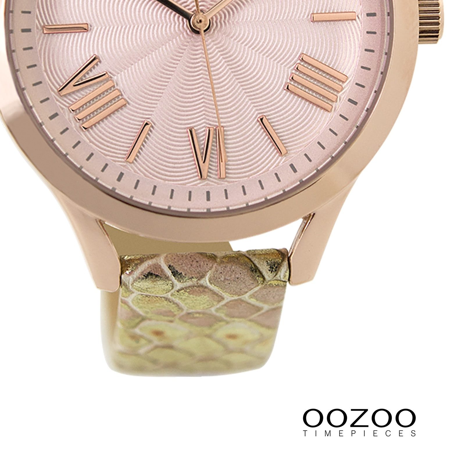 OOZOO Quarzuhr Oozoo Damen Armbanduhr gold Analog, (Analoguhr), Damenuhr rund, groß (ca. 42mm) Lederarmband, Casual-Style