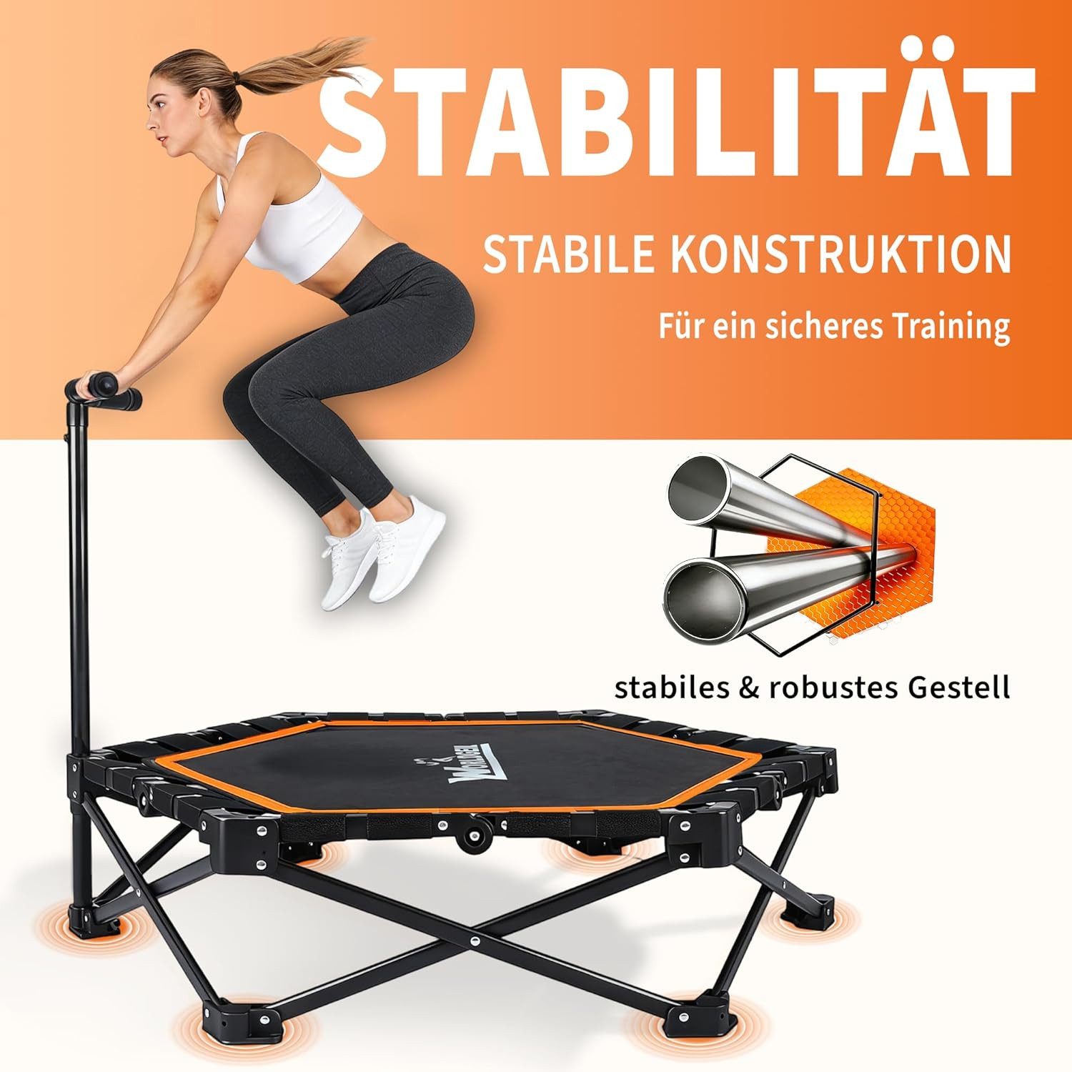Nettlife Fitnesstrampolin Klappbar Mini Trampolin Höhenverstellbarem Griff Tragkraft 150 kg, Ø 86.5 cm, Indoor Trampolin für Erwachsene & Kinder Sportgeräte für Zuhause