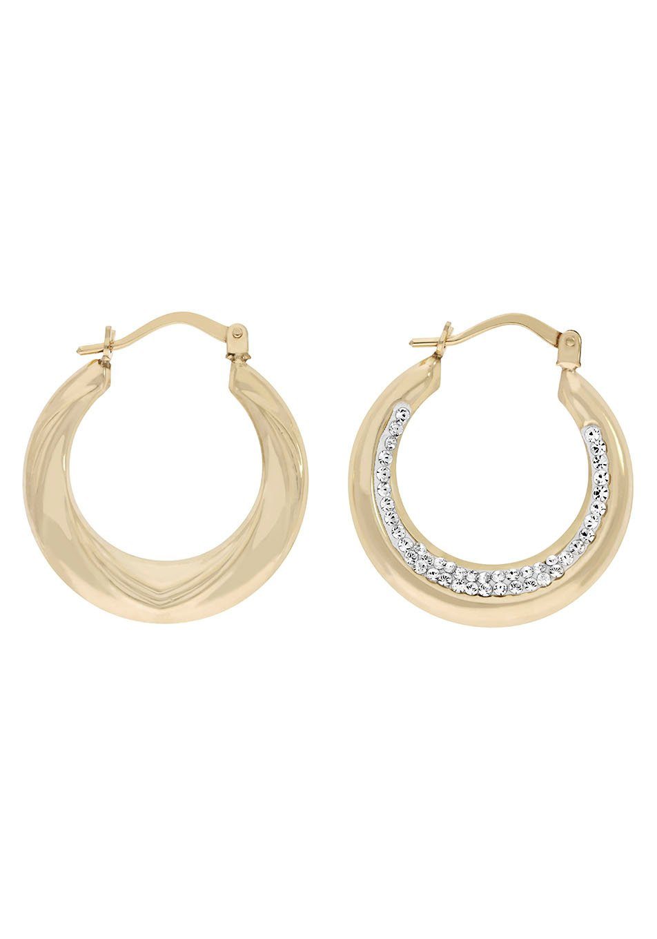 Firetti Paar Creolen Schmuck Geschenk Gold 375 Ohrschmuck Creole, mit Kristallstein