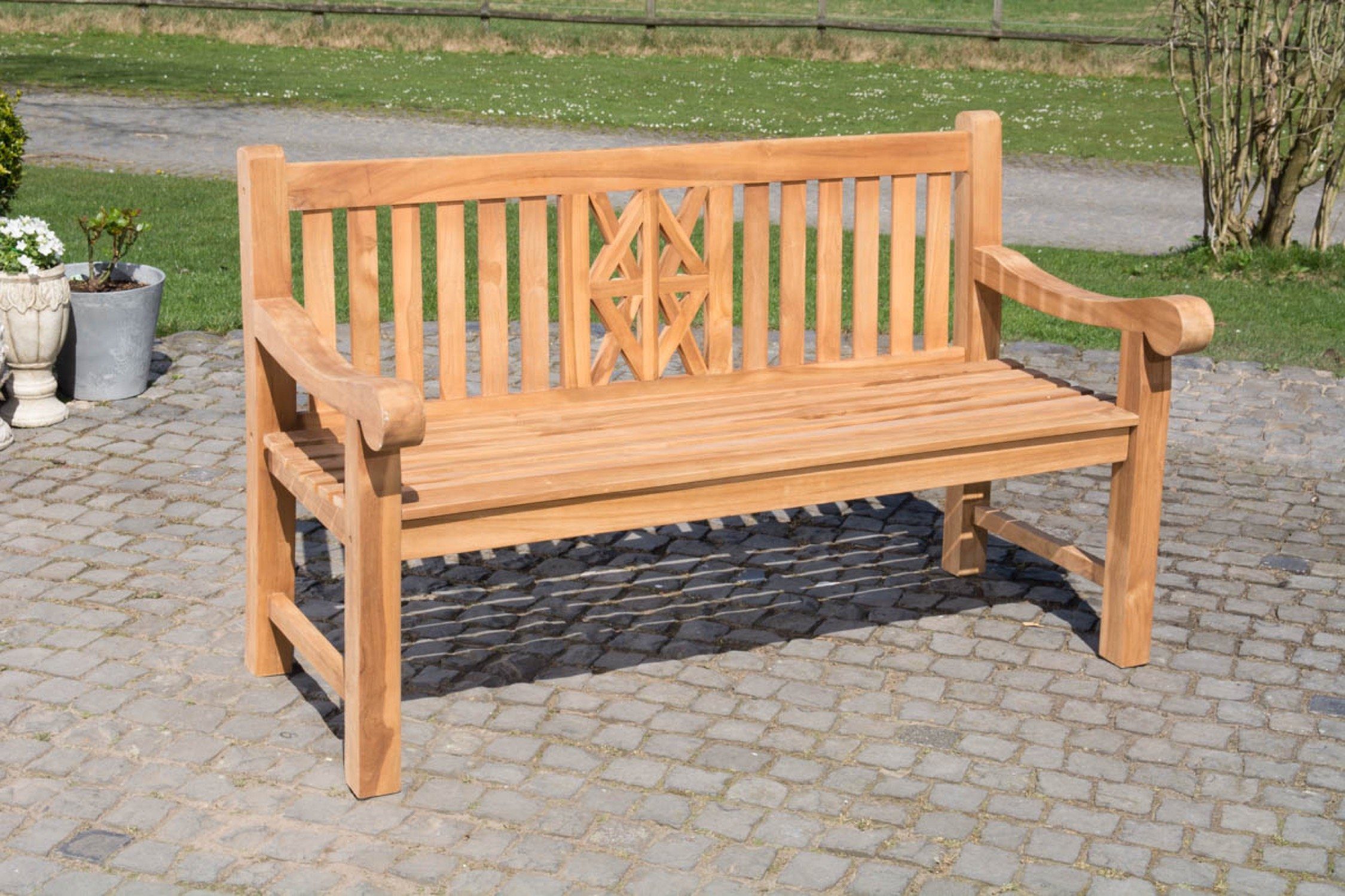 TPFGarden Gartenbank Florence-XL, Teak-Holz Garten Bank Sitzbank massiv Teakbank edel Breite 120cm