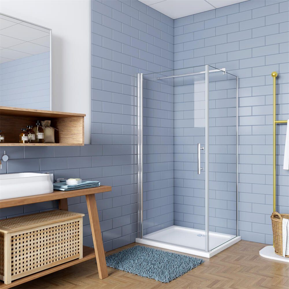 duschspa Eckdusche 195cm 6mm ESG Duschkabine Schwingtür Drehtür mit Duschwand, BxT: 90x100 cm, Einscheibensicherheitsglas, Sicherheitsglas, Set, ebenerdiger Einbau möglich