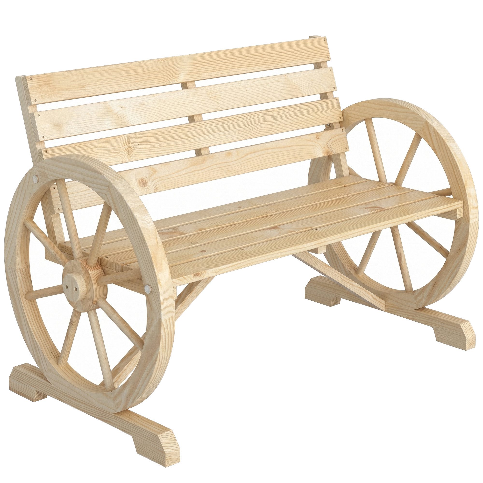 Outsunny Bank Gartenbank 2-Sitzer Parkbank im Wagenrad-Design (Holzbank, 1-St., Sitzbank), bis 240 kg belastbar Tannenholz Naturholz 105,5 x 56 x 79 cm